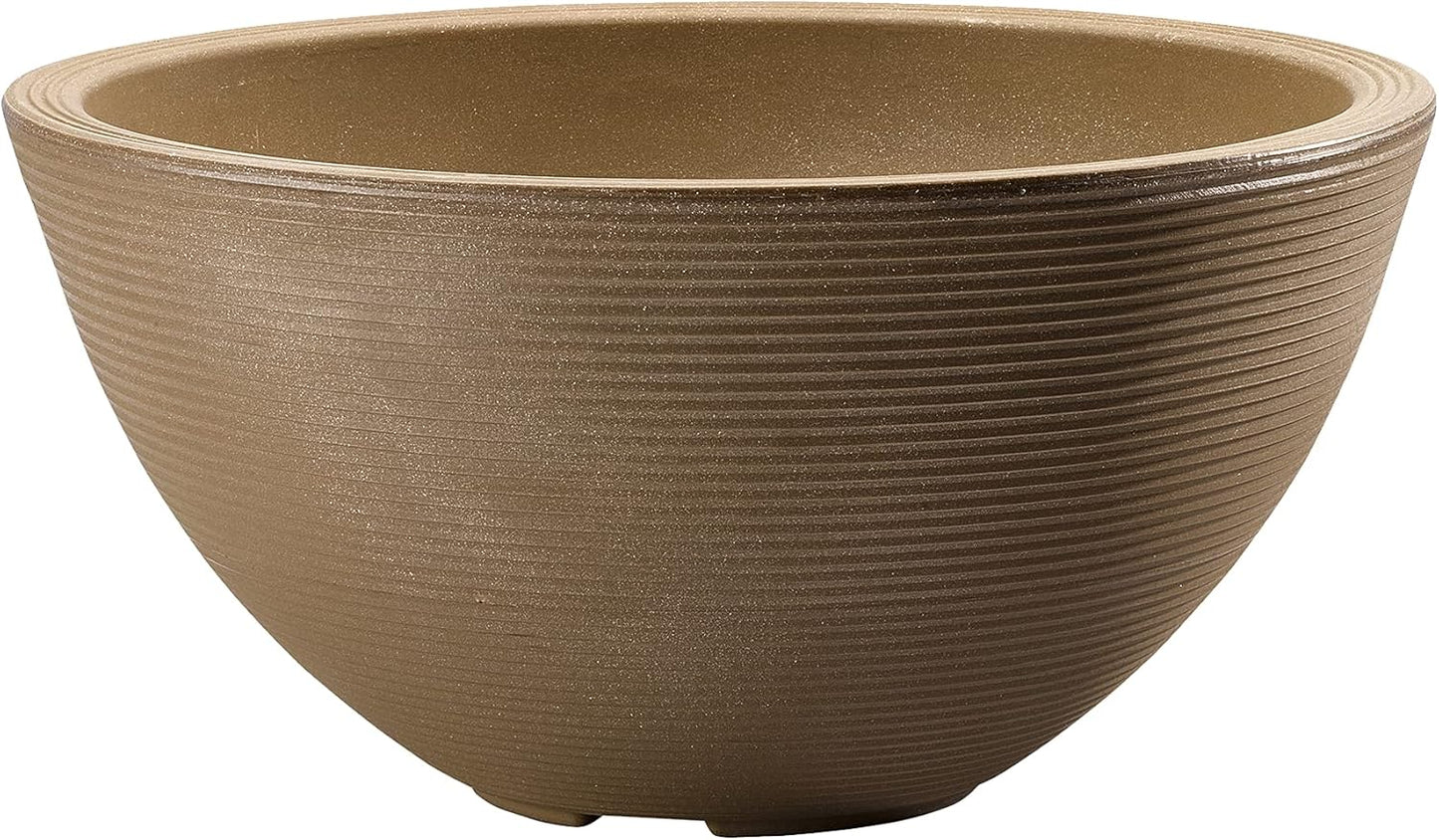 Crescent Garden Delano Bowl Planter, Indoor Outdoor Round Shallow Plant Pot for Water Garden, Bonsai Plant Pots, Succulents with Drain Hole - Double Walled Bowl Lotus Pot, 16" W (Mocha)