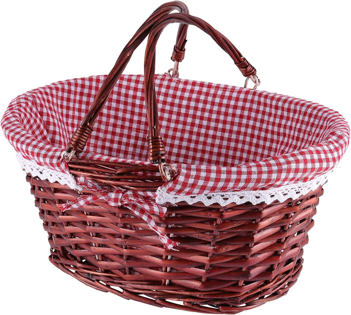 KINJOEK Wicker Woven Basket, Multipurpose Natural Willow Basket with Handle Premium Linen Cotton Cloth Lining for Storage and Decoration