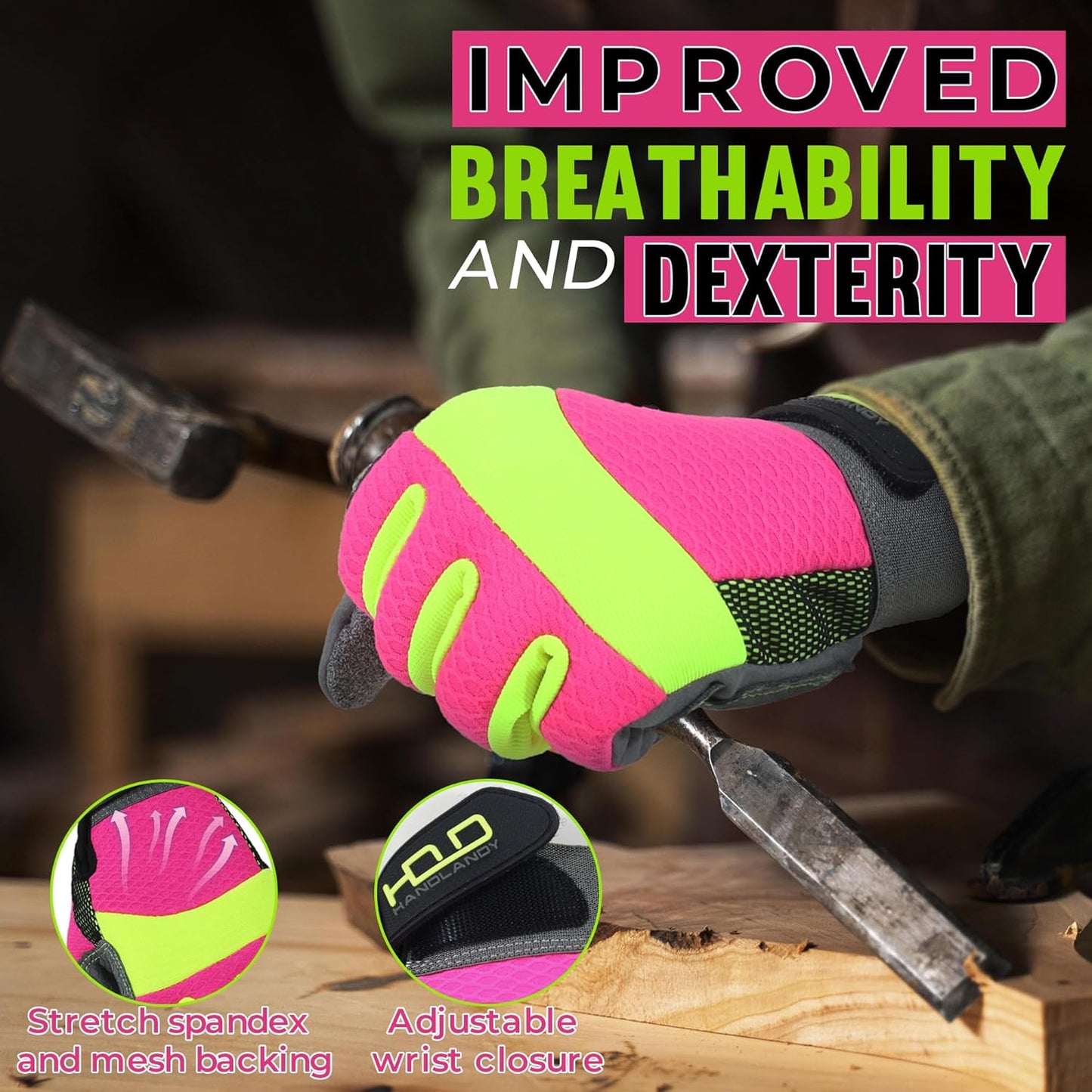 HANDLANDY Women Safety Work Gloves Utility Touch Screen Working Grip Glove for Yardwork Gardening Breathable Mechanic Gloves