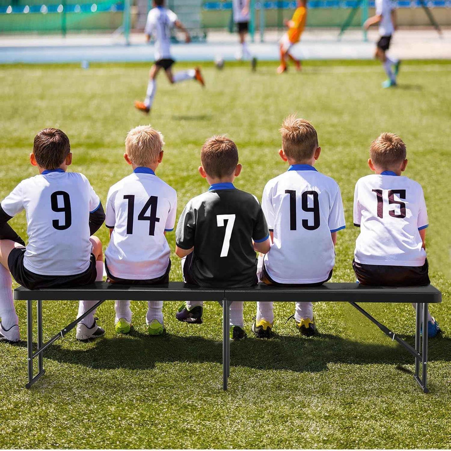 Plastic Folding Bench - Portable Bench Used for Indoor, Outdoor, Picnic, Party, Camping, Dining Seat, Garden Soccer Multipurpose Entertaining Activities, White (2, Black, 8 Feet)