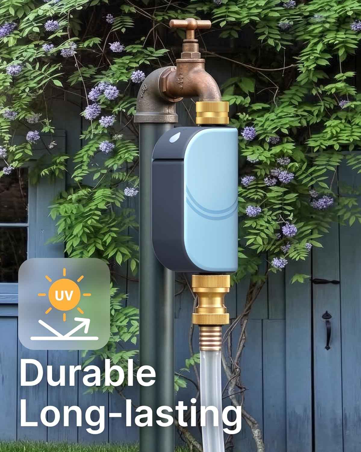 WiFi Water Timer for Garden Hose, Smart Sprinkler Controller with Heavy-Duty Brass Inlet & Flow Meter, No Hub Required, App Control Rain Delay Outdoor Hose Valve