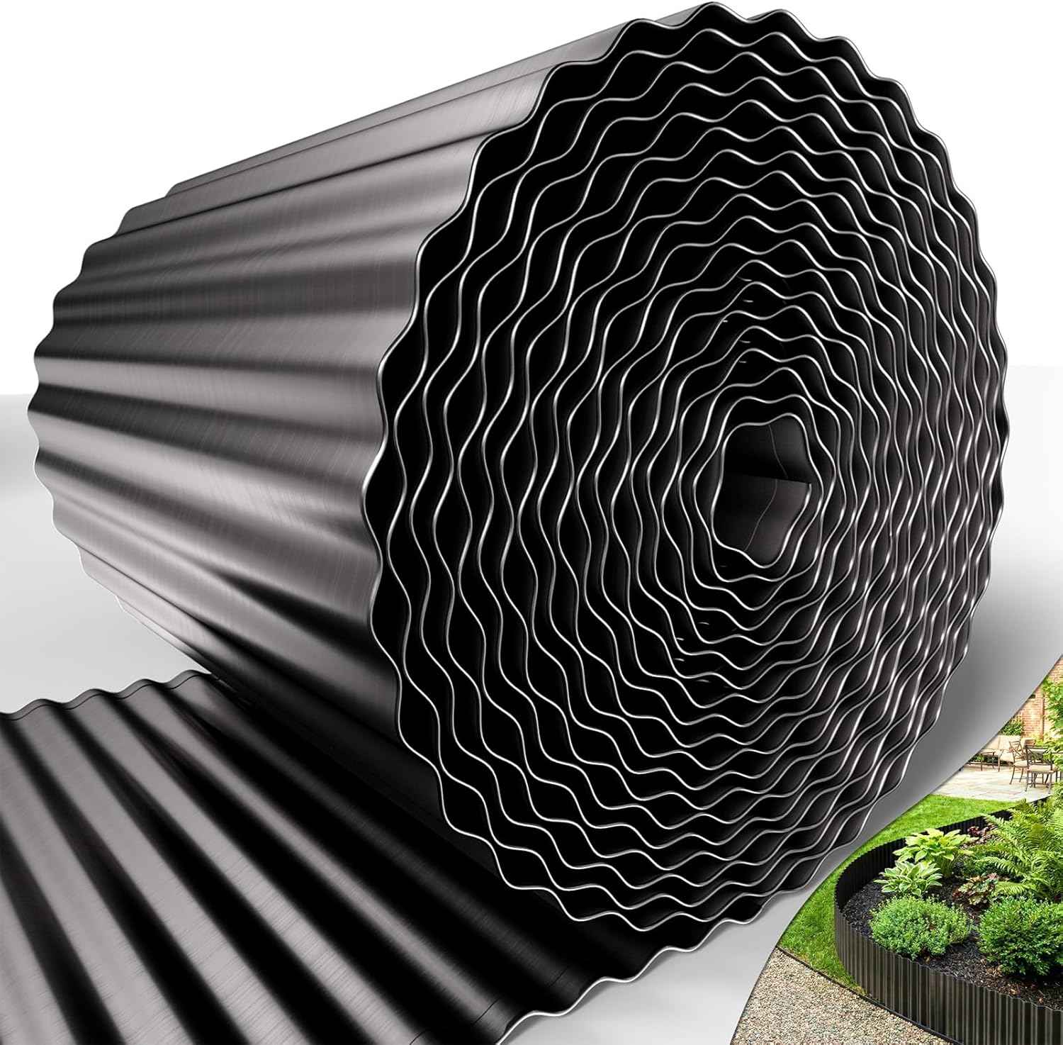 40FT x 8IN Flexible Corrugated Metal Garden Edging Roll, Rust Resistant Galvanized Steel Landscape Border, Flexible Lawn Edging for Flower Beds, Pathways & Outdoor Landscaping