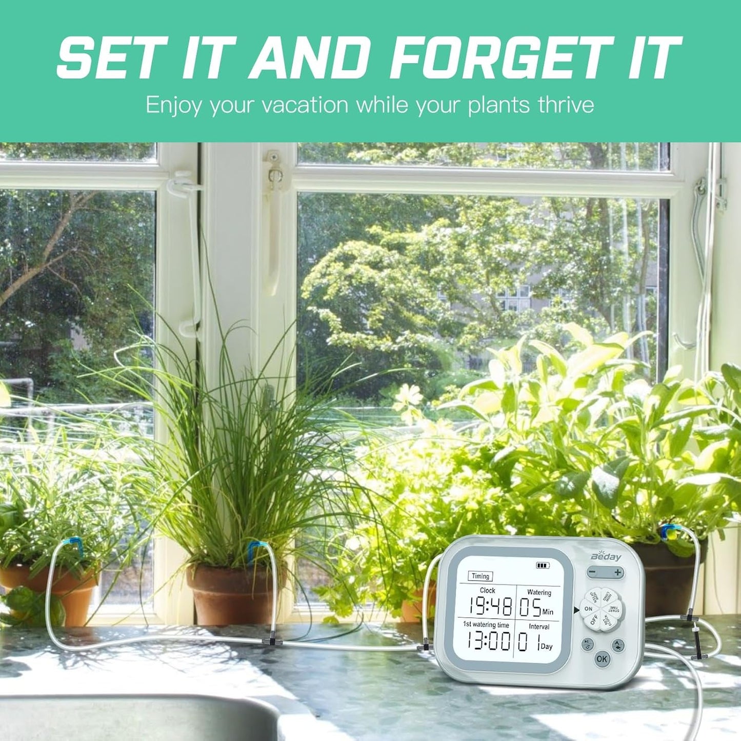 Automatic Plant Waterer Self Watering System Indoor for 15 Potted Plants Pack of 2, Auto Drip Irrigation Kit Programmable Water Timer w Smart Humidity Detection