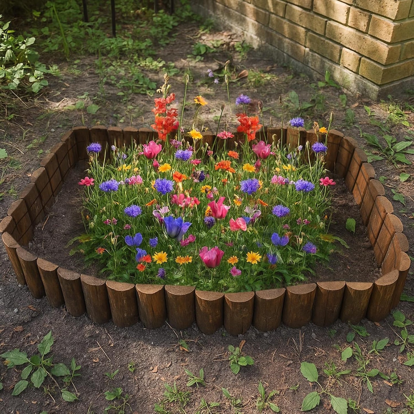 Wood Garden Edging, Wooden Fence Border Decorative Small Picket Panels for Flower Bed Barriers and Landscape Fencing (6 Pack)