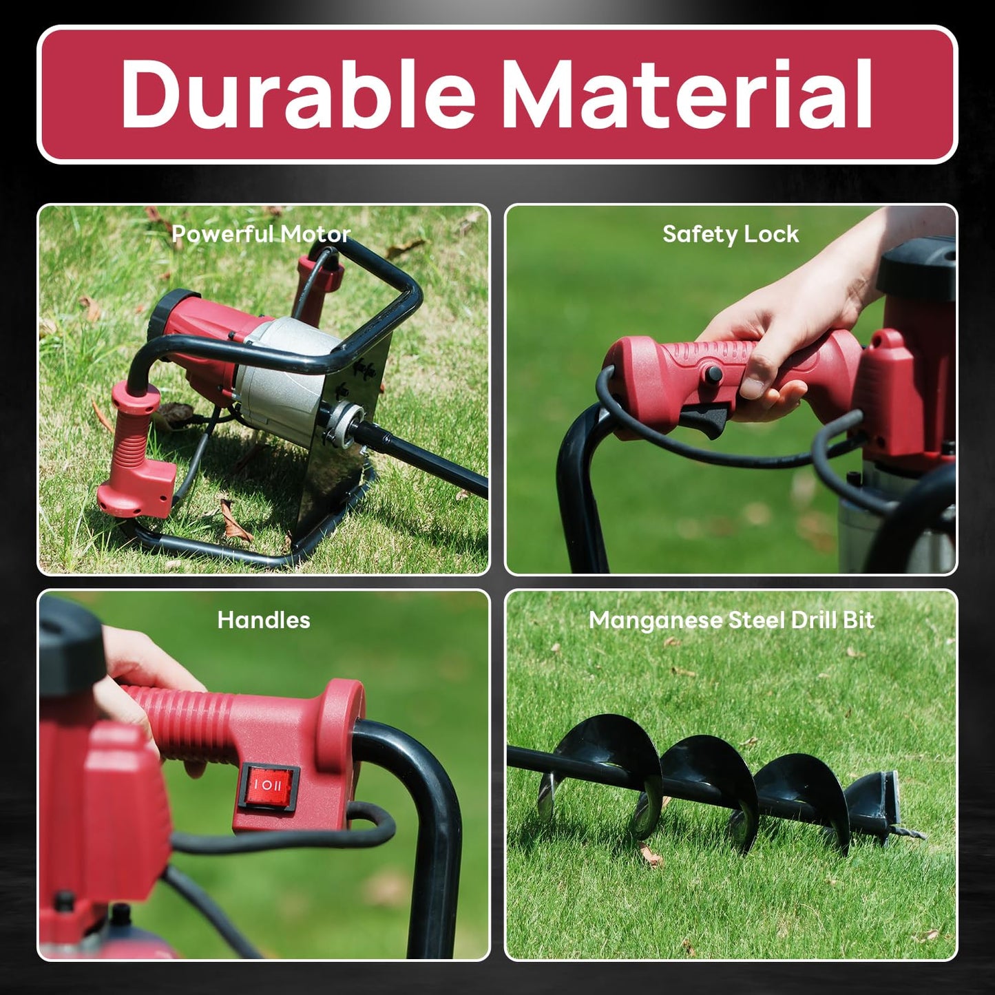 DC HOUSE 1500W Electric Post Hole Digger Earth Auger Hole Digger Auger Digging Tools with 6" Digging and Extension Rods for Farmland Garden Plant