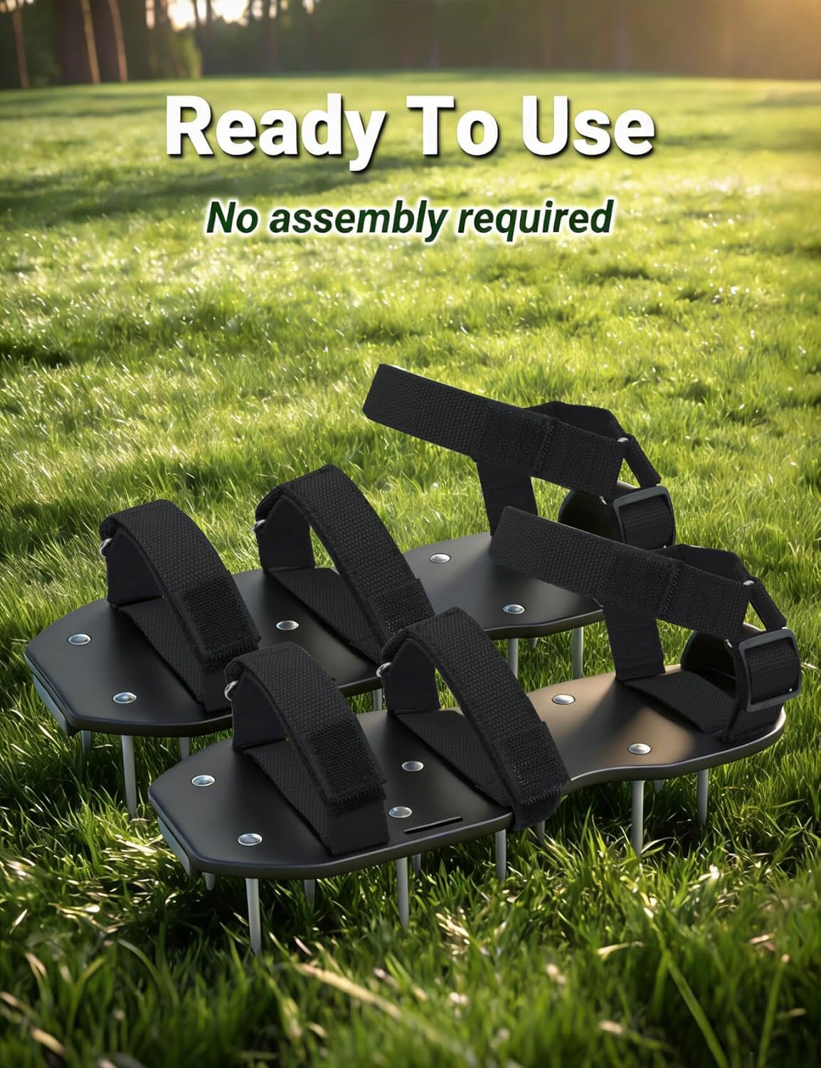 Lawn Aerator Shoes for Grass, Pre-Assembled Heavy Duty Aerator Lawn Tool with Hook and Loop Straps, One Size Fits All Spiked Shoes for Effectively Aerating Yard Garden Lawn Patio Soil, No Installation