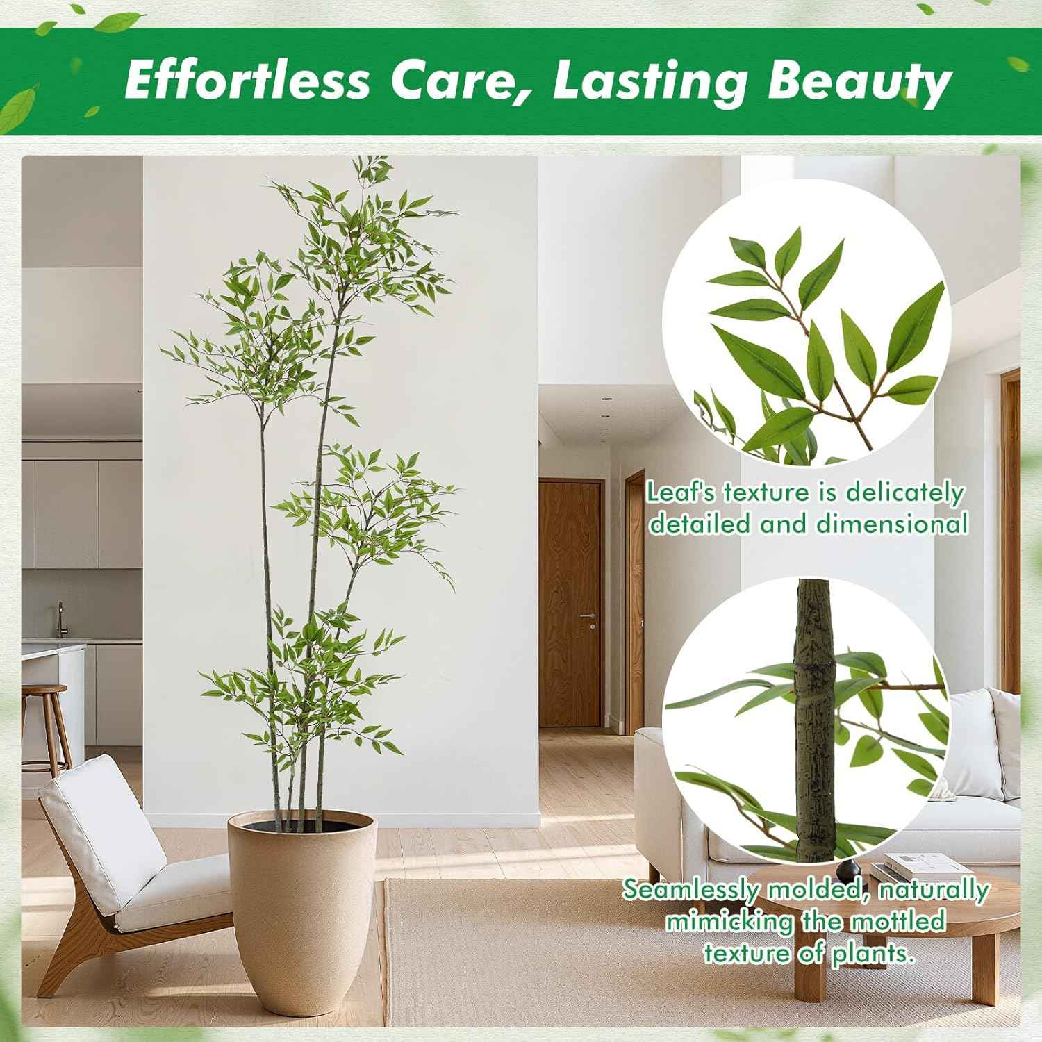 Giegxin 6ft Faux Bamboo Tree Indoor Artificial Nandina Tree Realistic Large Fake Plants Potted Planter Tall Foliage Floor Plant for Home Office Corner Room Decor Greenery Housewarming Gift(Green)