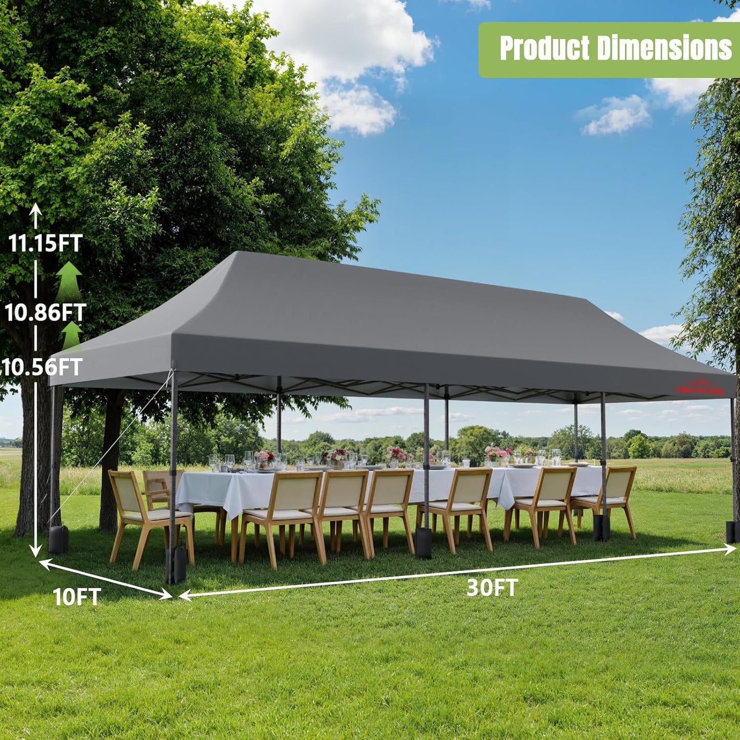 10x30 Heavy Duty Pop Up Canopy with 8 Sidewalls, 550D Commercial Easy Up Canopy Tent, Waterproof Outdoor Party Event Tent with Roller Bag, Grey