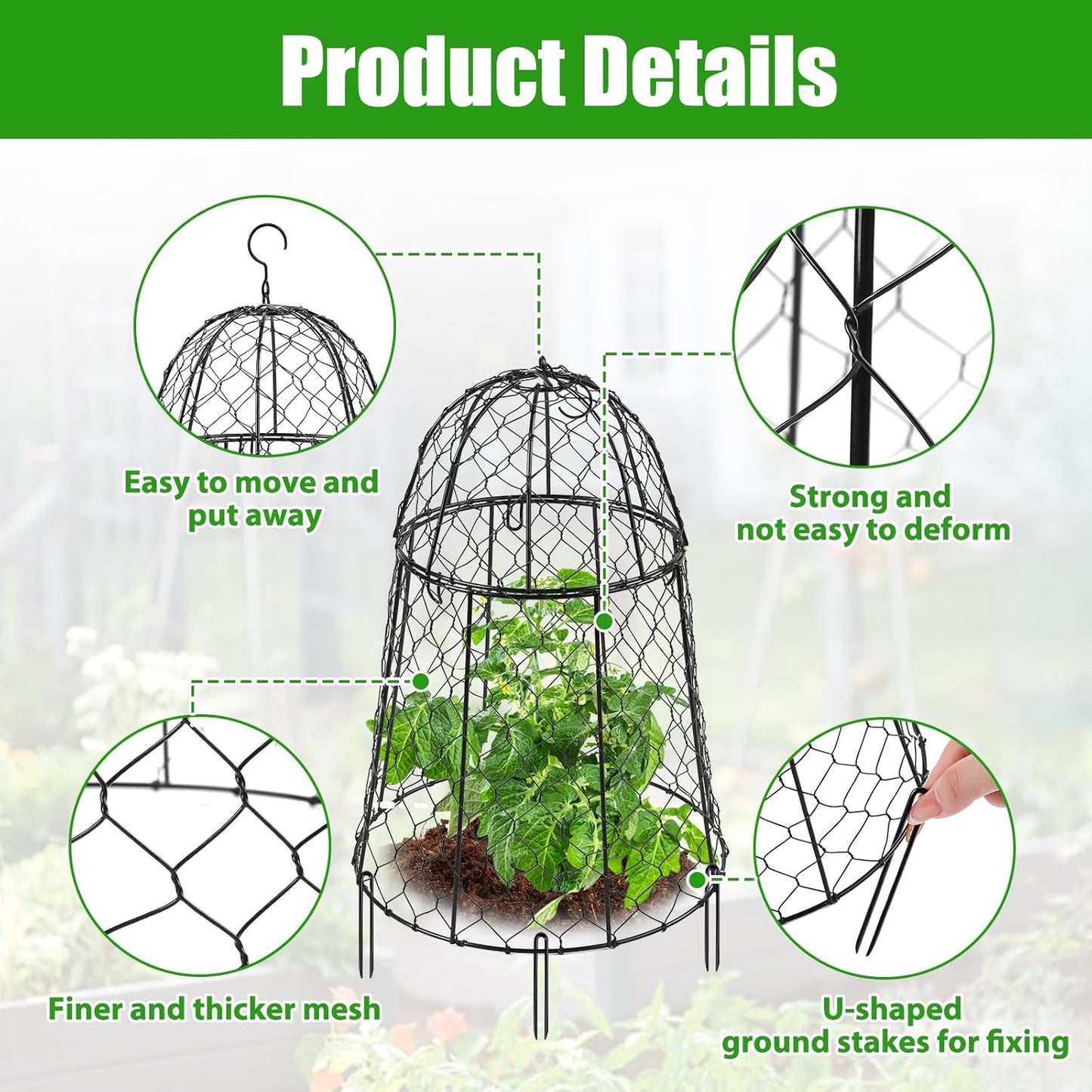 Phoncoo 6 Pack Garden Cloches for Plants, Sturdy Plant Protectors from Animals, Chicken Wire Cage for Garden Cages to Keep Bunnies Chicken Squirrels Birds Animals Out