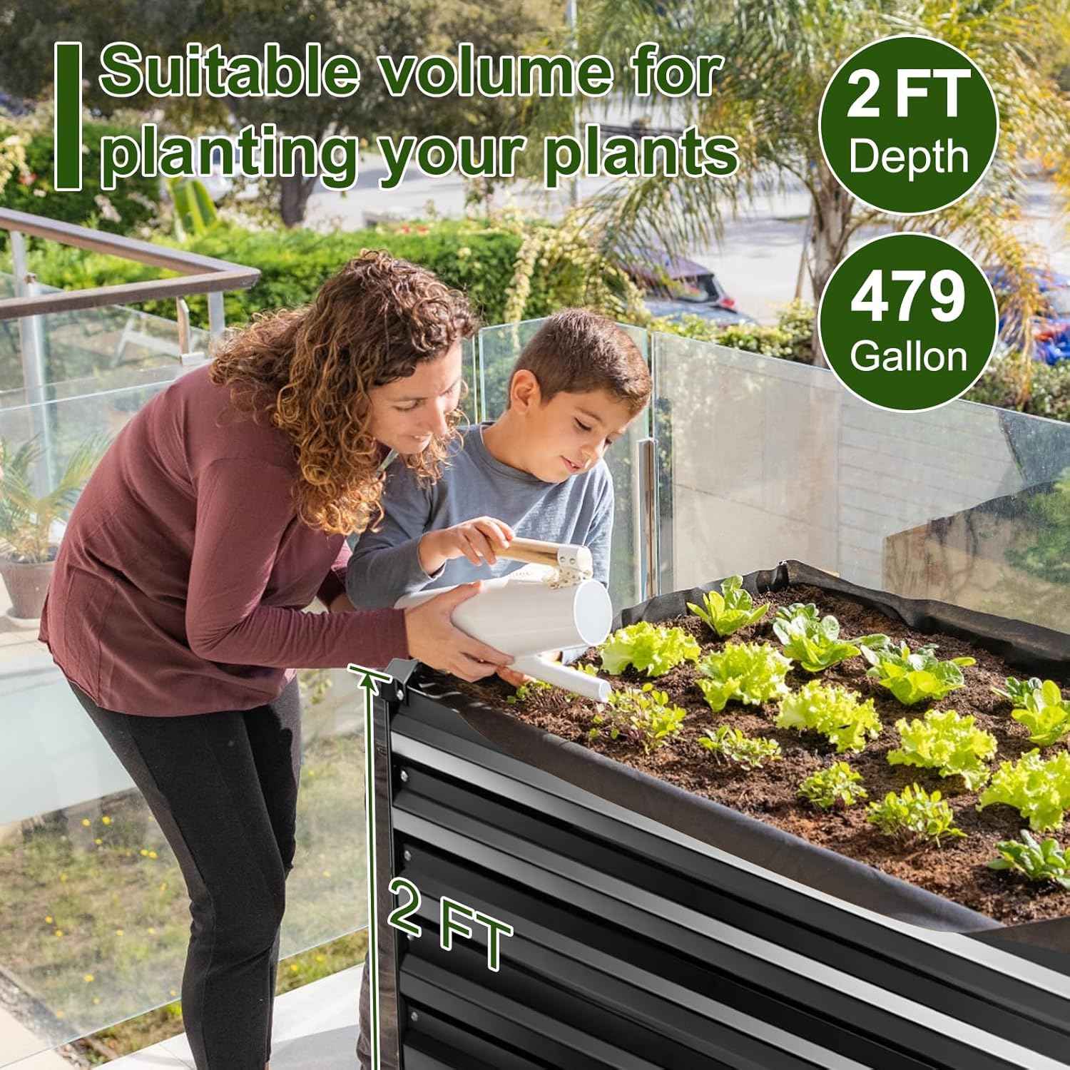 Metal Raised Bed Garden Bed Kit, 8x4x2ft Tall Galvanized Planter Raised Garden Boxes Outdoor, Large Metal Raised Garden Beds for Flowers, Vegetables, Herbs