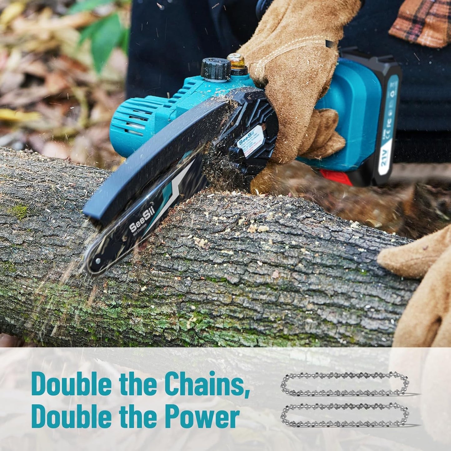 SEESII Mini Chainsaw 6 inch,Cordless Chainsaw w/ 2x2000mAh Batteries,Oiler System & Replacement Chain,Handheld Electric Chain Saw w/Safety Lock,Battery Powered Chainsaw for Wood Tree Cutting, CH600+