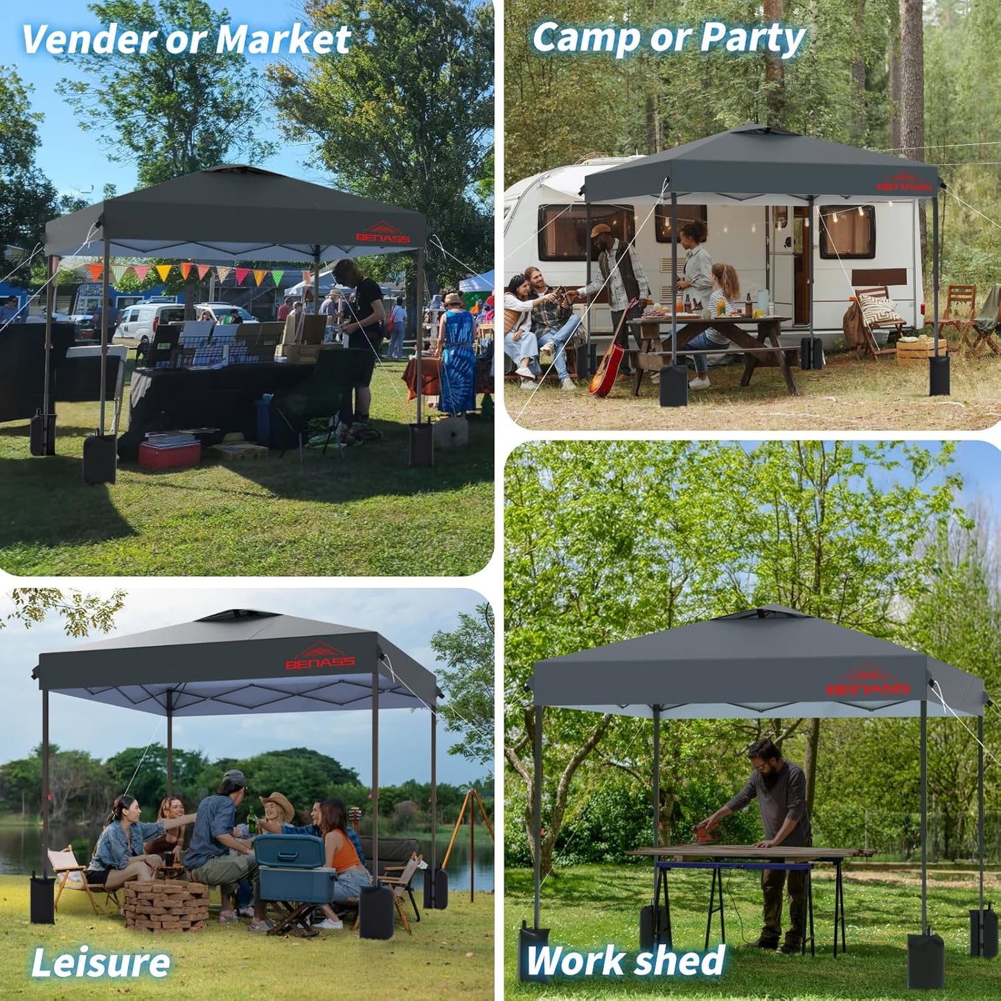 10x10 Pop Up Canopy, Easy Up Canopy Tent, Heavy Duty Tents for Parties, One Person Set Up Event Tent, Grey