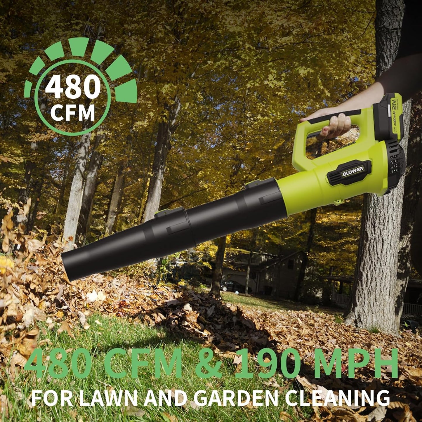 LEAPUL Leaf Blower Cordless, 21V Electric Leaf Blower with 2×2.0Ah Batteries & 1 Fast Charger, Lightweight Battery Powered Blower for Lawn Care, Patio Cleaning