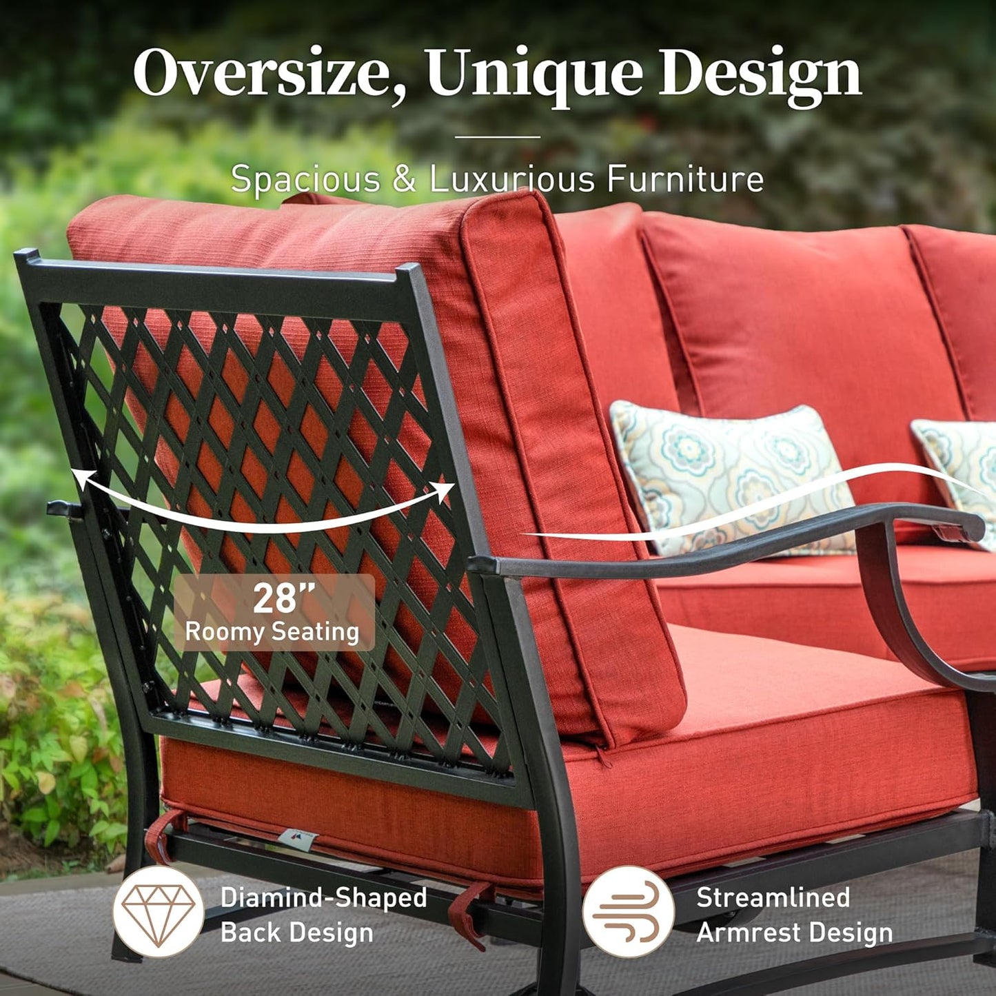 Metal Patio Chairs Set of 2 with 5.75" Extra Thick Cushion, 2 Pieces High Back Outdoor Patio Chairs All Weather Outdoor Furniture Seating for Deck Backyard Balcony Front Porch, Red