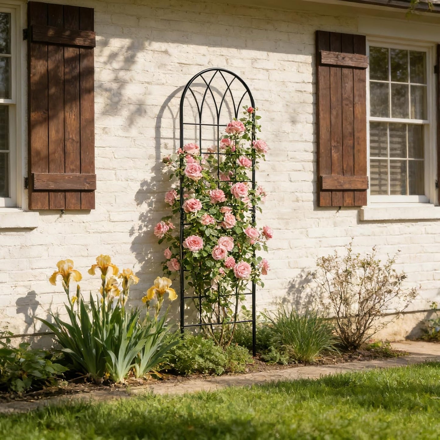 4 Pack Metal Garden Trellis for Climbing Plants, Black Metal Garden Trellis for Vines Plant Rose Vegetable Support,Large Decorative Outdoor Trellis