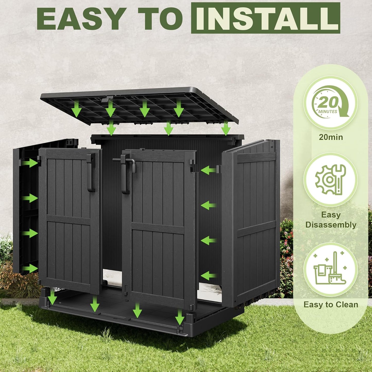 36 Cu Ft Resin Outdoor Storage Shed, Weatherproof Horizontal Outdoor Storage Cabinet with Dual Lock Door for Backyard, Patio, Garage, Garden(Black)