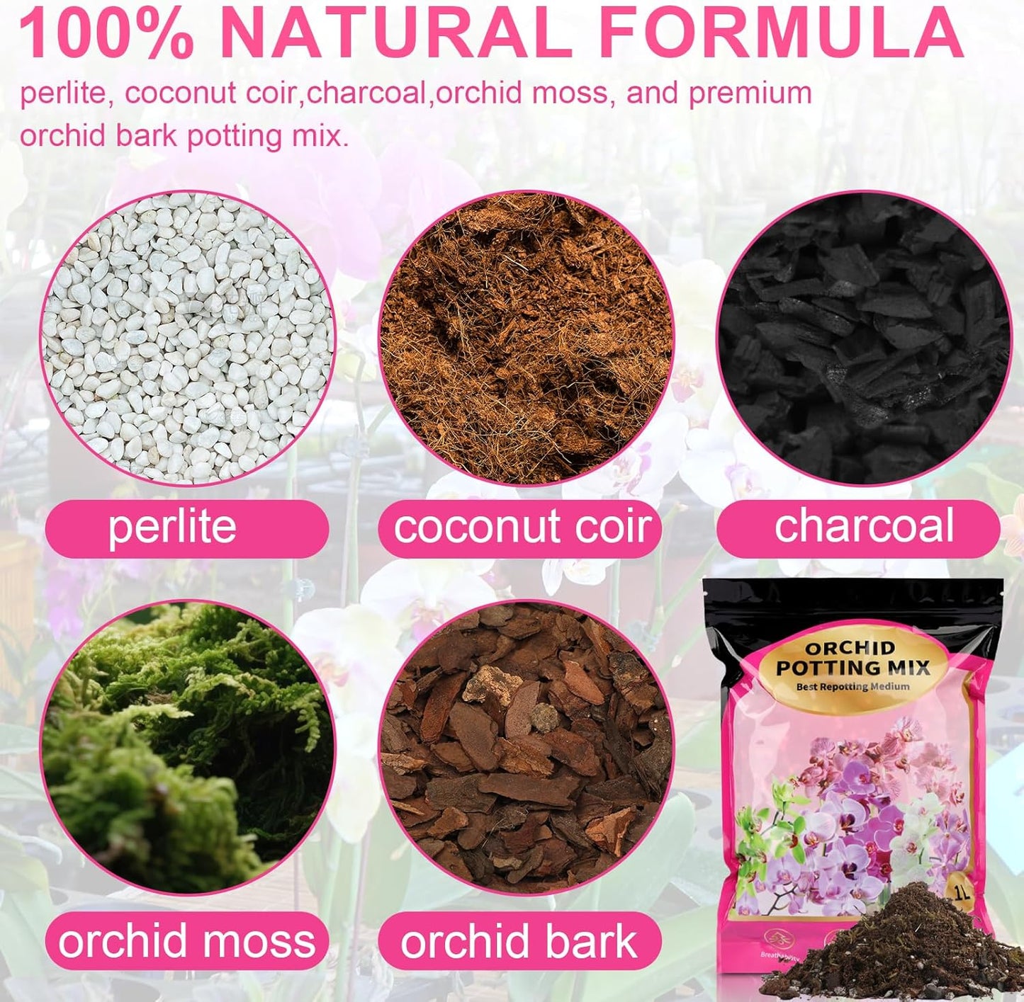 Doter Organic Orchid Potting Mix & Bark Blend 1qt - All Natural, Fast Draining Soil for Phalaenopsis, Dendrobium, Oncidium Plants