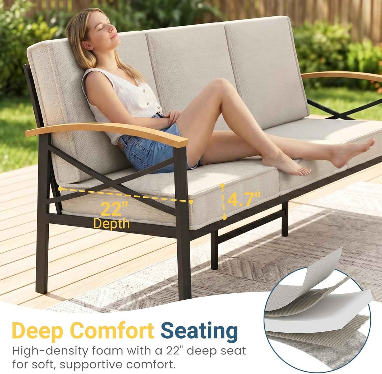 4-Piece Outdoor Patio Furniture Set for All-Weather, Heavy-Duty Metal Outside Furniture with Washable Thick Cushions, Patio Sectional with Coffee Table for Patio, Deck, Backyard, Garden, Beige