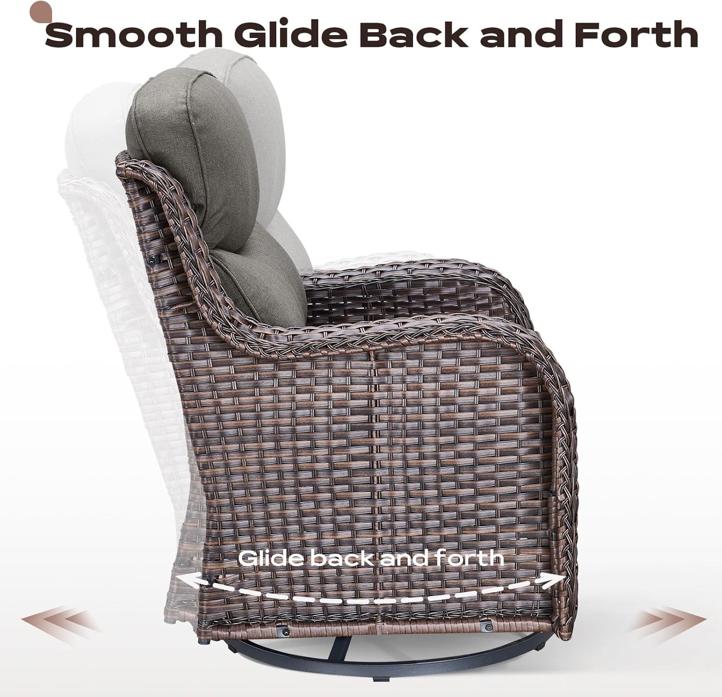 4 Piece Outdoor Patio Swivel Rocker Chairs, Waterproof Wicker, High Back, Deep Seating, Wide Armrest, Upgraded 6 inch Thick Cushions, Ideal for Deck Porch Backyard, Brown/Grey