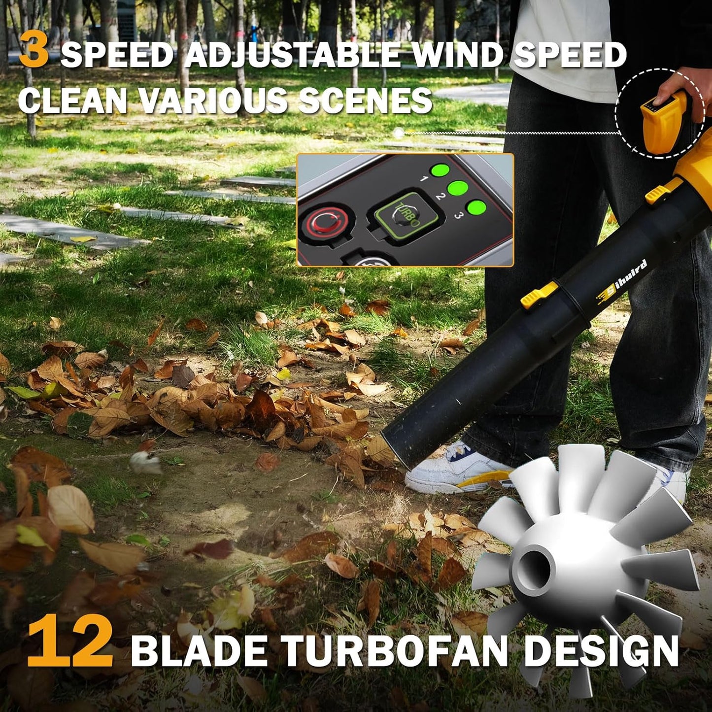 Sihuird Leaf Blower Cordless,2 x 21V 6.0Ah Battery and Charger, with 680CFM 190MPH Electric Cordless Leaf Blower, 3-Variable Speed & Turbo Mode, Blowers for Lawn Care (5002 D) (Yellow)