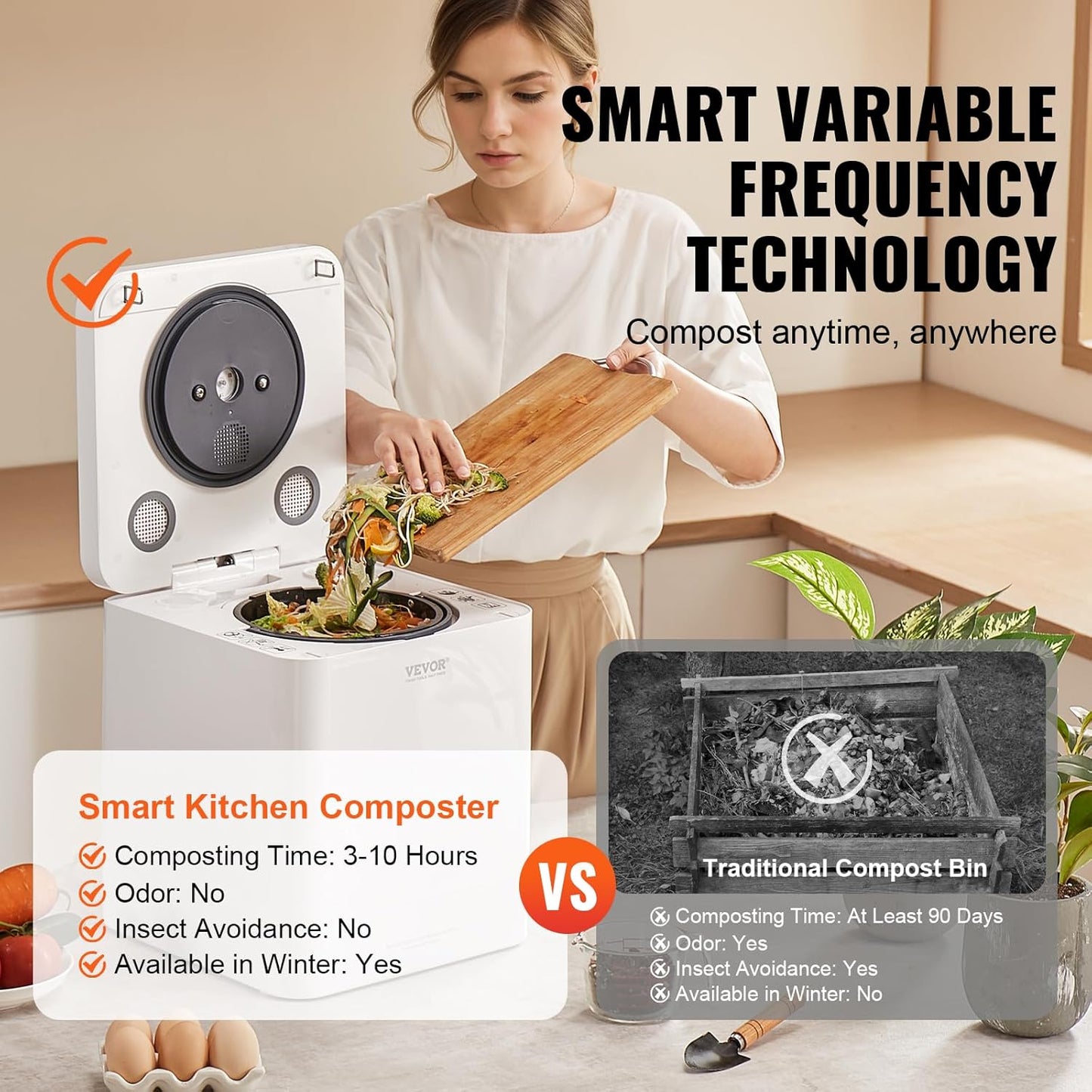 VEVOR Electric Composter for Kitchen, 5L Large Smart Countertop Compost Bin Indoor, Odorless Quiet Electric Kitchen Food Recycler with Upgraded Motor/Auto-Cleaning/2 Composting Modes/Safe Child Lock
