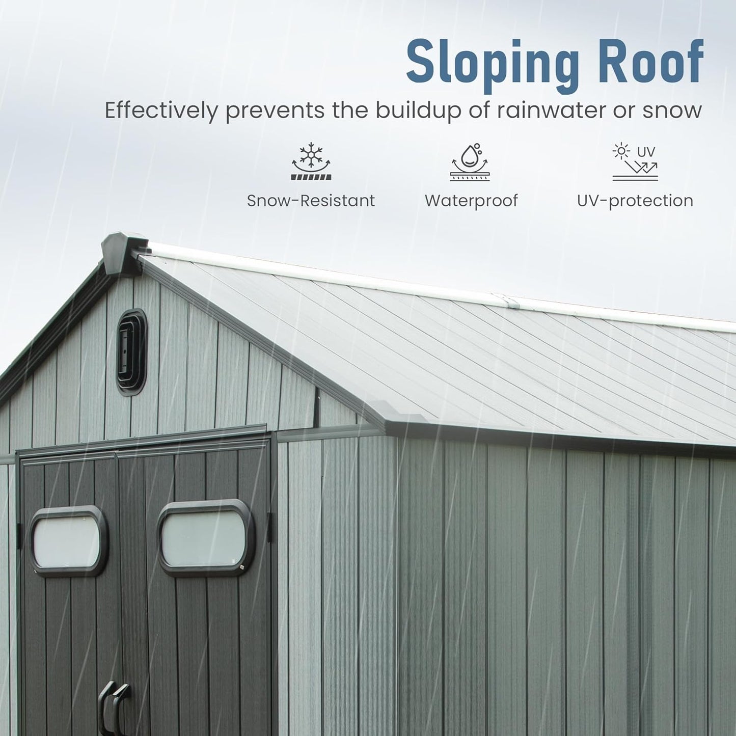 Domi 6x6 FT Outdoor Resin Storage Shed, All-Weather Double-Wall Storage Building for Backyard, Garden, Lawn Tools, Mower, Bike & Pool Equipment, Lockable Doors, Ventilated Roof, Grey