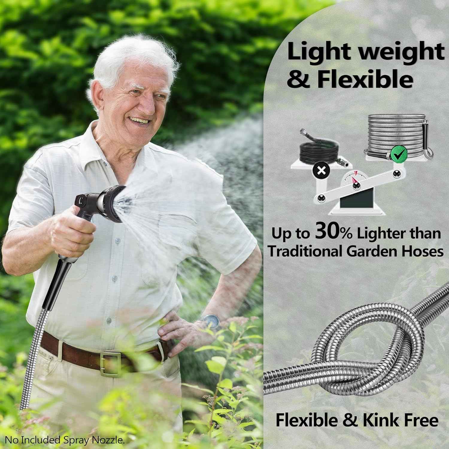 200ft Garden Hsoe - 2026 New 304 Stainless Steel Garden Hose with 3/4'' Fittings – Lightweight, Durable, and Kink-Free, Metal Water Hoses for Gardening