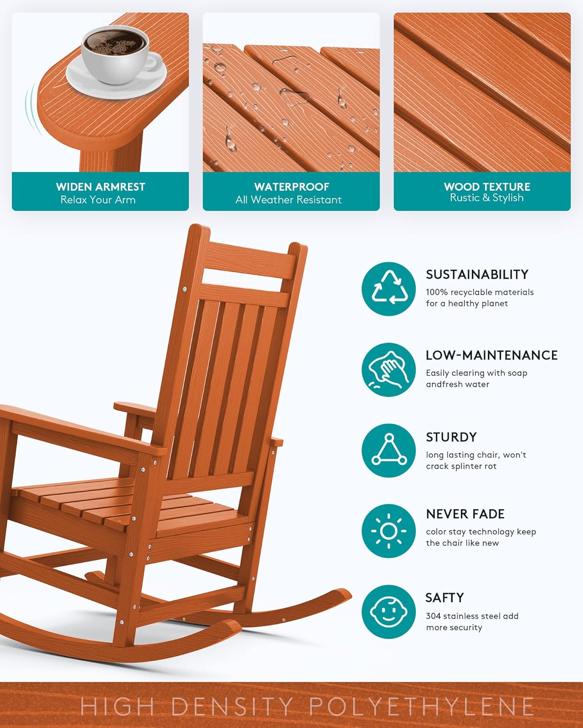 SERWALL Outdoor Rocking Chair Set for Porch (Chair Set of 2, Light Orange)