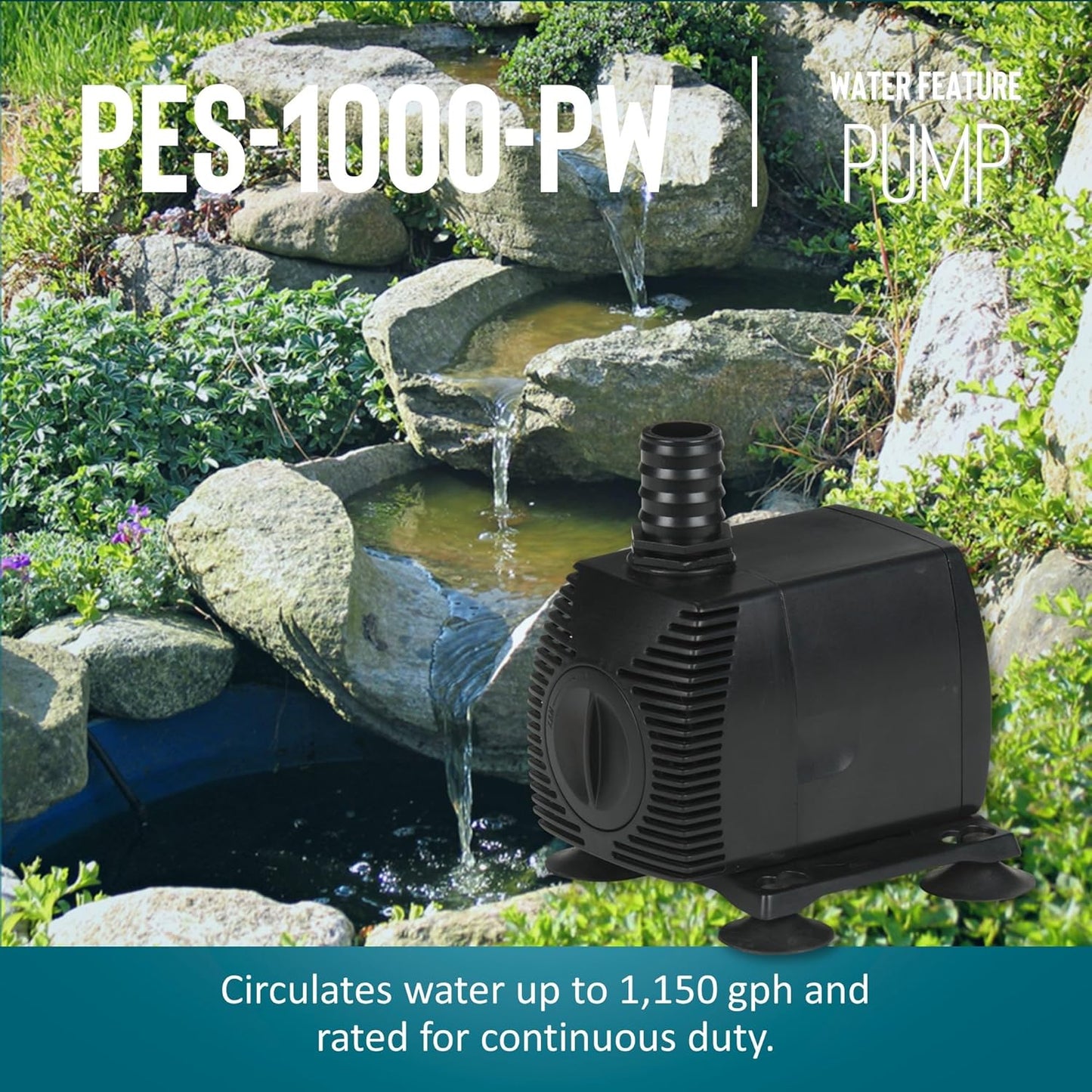 Little Giant PES-1000-PW 115-Volt, 1150 GPH Magnetic Drive Fountain/Pond Pump with 15-Ft. Cord, Black, 566722