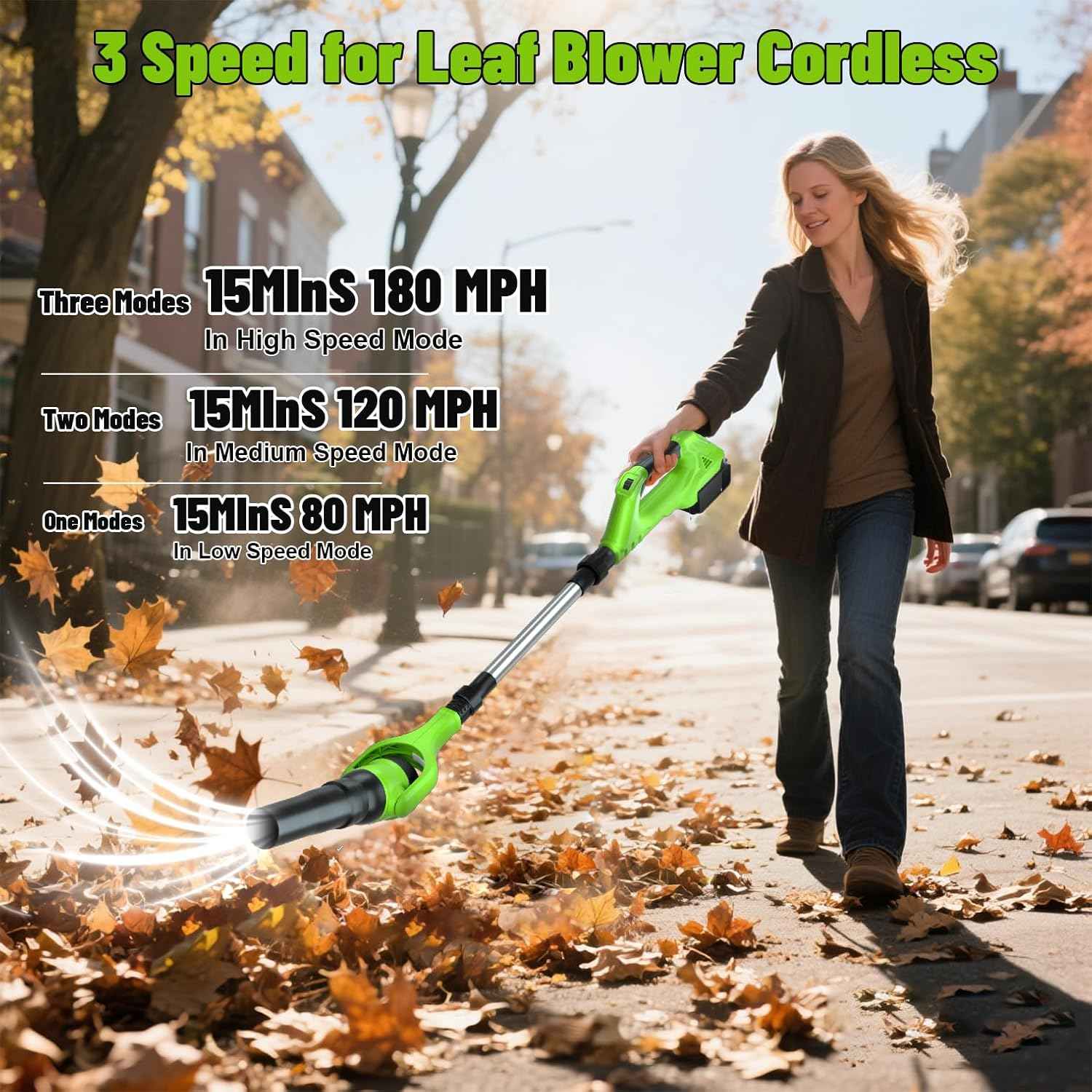 Leaf Blower Cordless, 40V Electric Leaf Blower Cordless with 2 Batteries, Adjustable 300° Multi-Angle Rotation Nozzle 3 Speed Modes 500CFM/180MPH for Lawn Care, Patio, Dust, Leaves, Yard, Car, Gutter