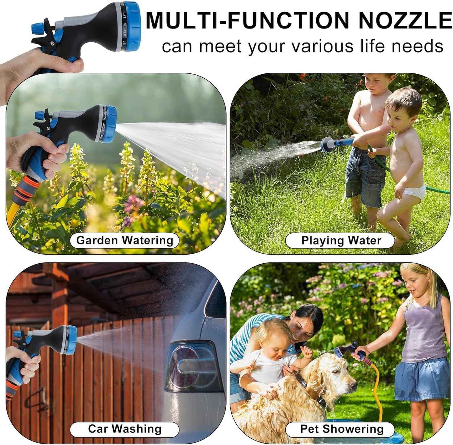 Garden Hose Nozzle with Adjustable 10 Watering Patterns, Water Hose Nozzle Sprayer with Slip Resistant,High Pressure Garden Hose Spray Nozzle for Plants & Lawns Watering,Car Washing and Pet Showering