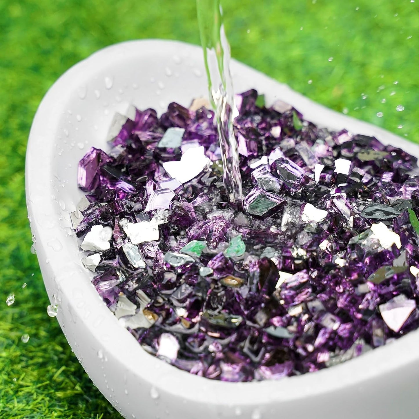 Mr. Fireglass 10 Pounds Fire Glass - 1/4 Inch High Luster Reflective Tempered Glass Rocks for Fireplace Fire Pit Table and Landscaping, Purple