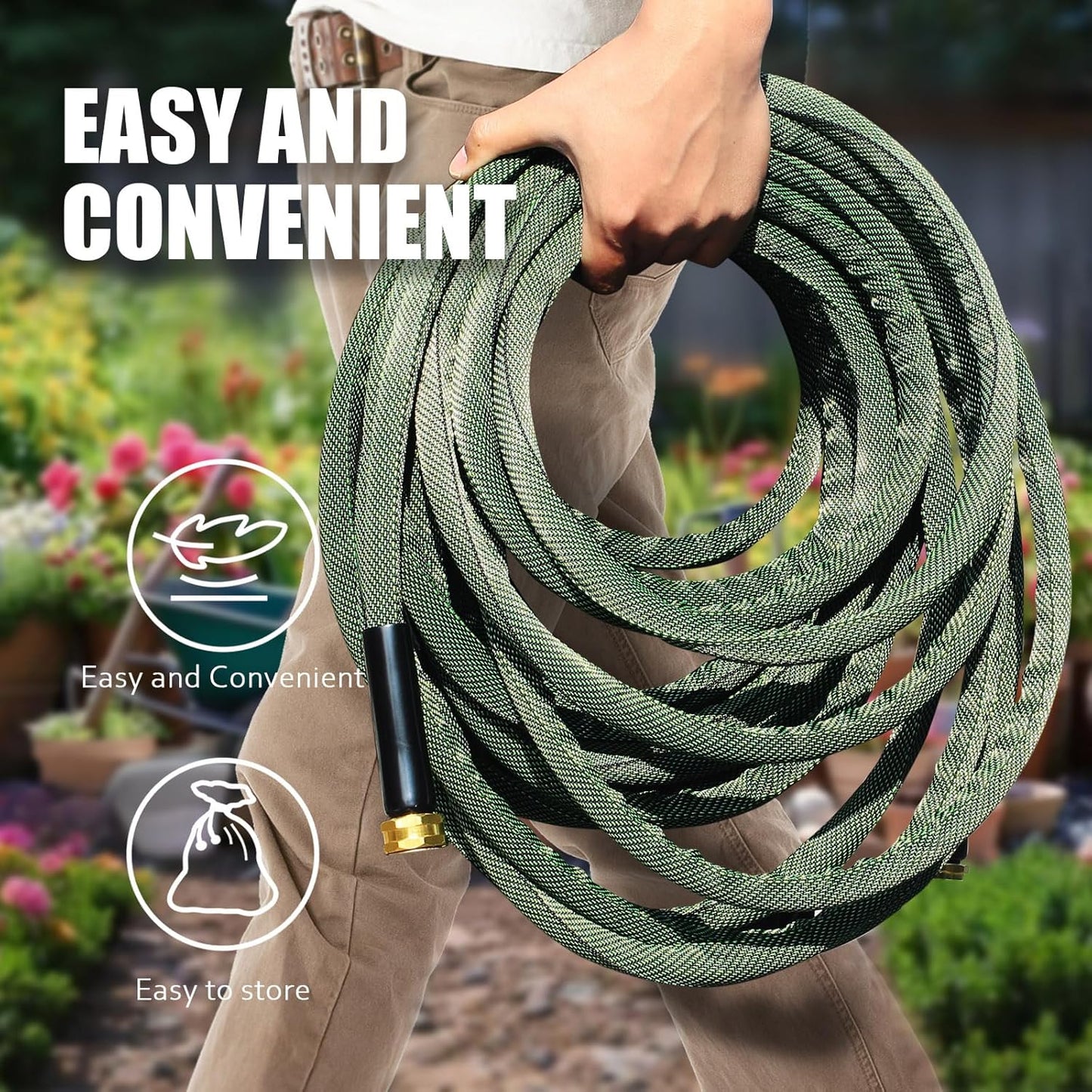 Garden Hose 100 FT, Heavy Duty Water Hose with Aluminum Fittings, Puncture Proof All-weather, Ultra-Lightweight and Flexible, Watering and Cleaning for Outdoor, Lawn