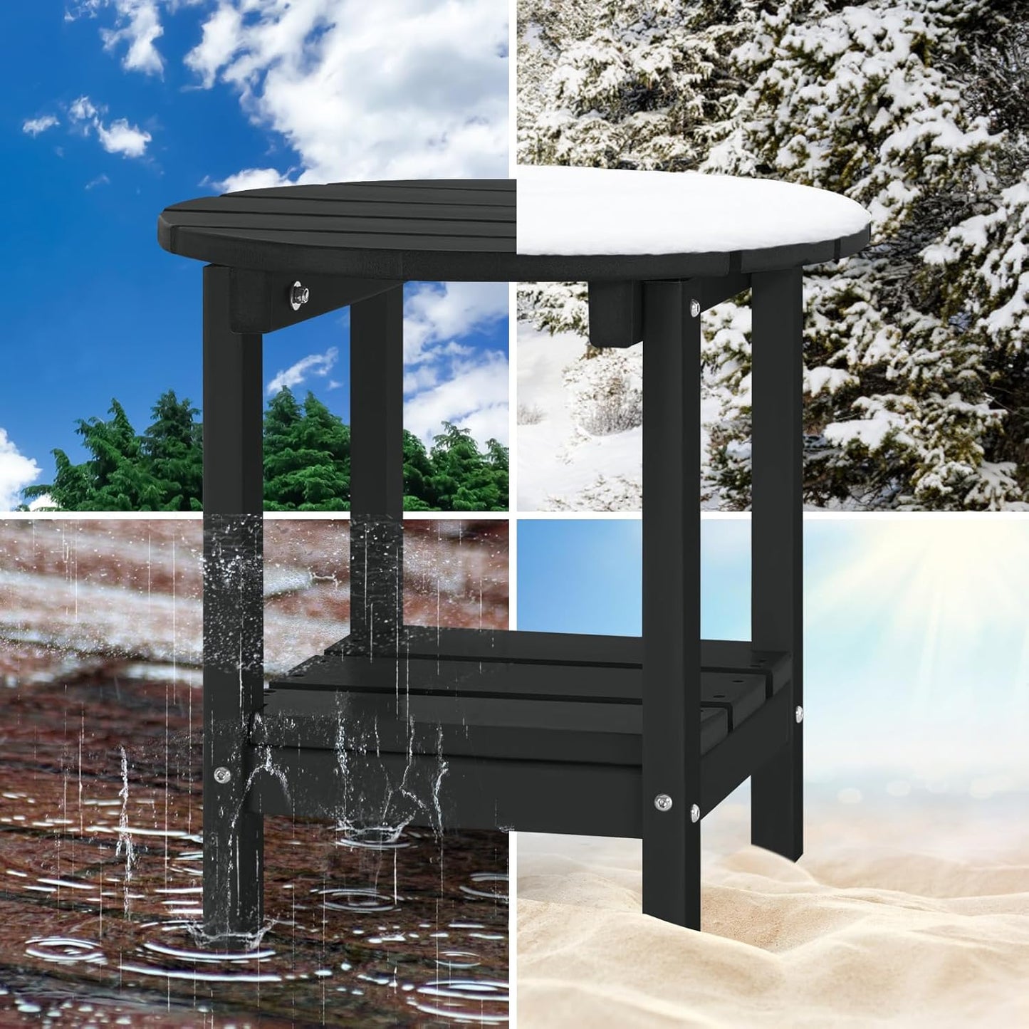 Adirondack Outdoor Side Tables, 2-Tier Round Outdoor Table, Weather Resistant HDPE Patio End Table for Garden, Lawn, Pool, Beach, Porch, Deck, Backyard - Black