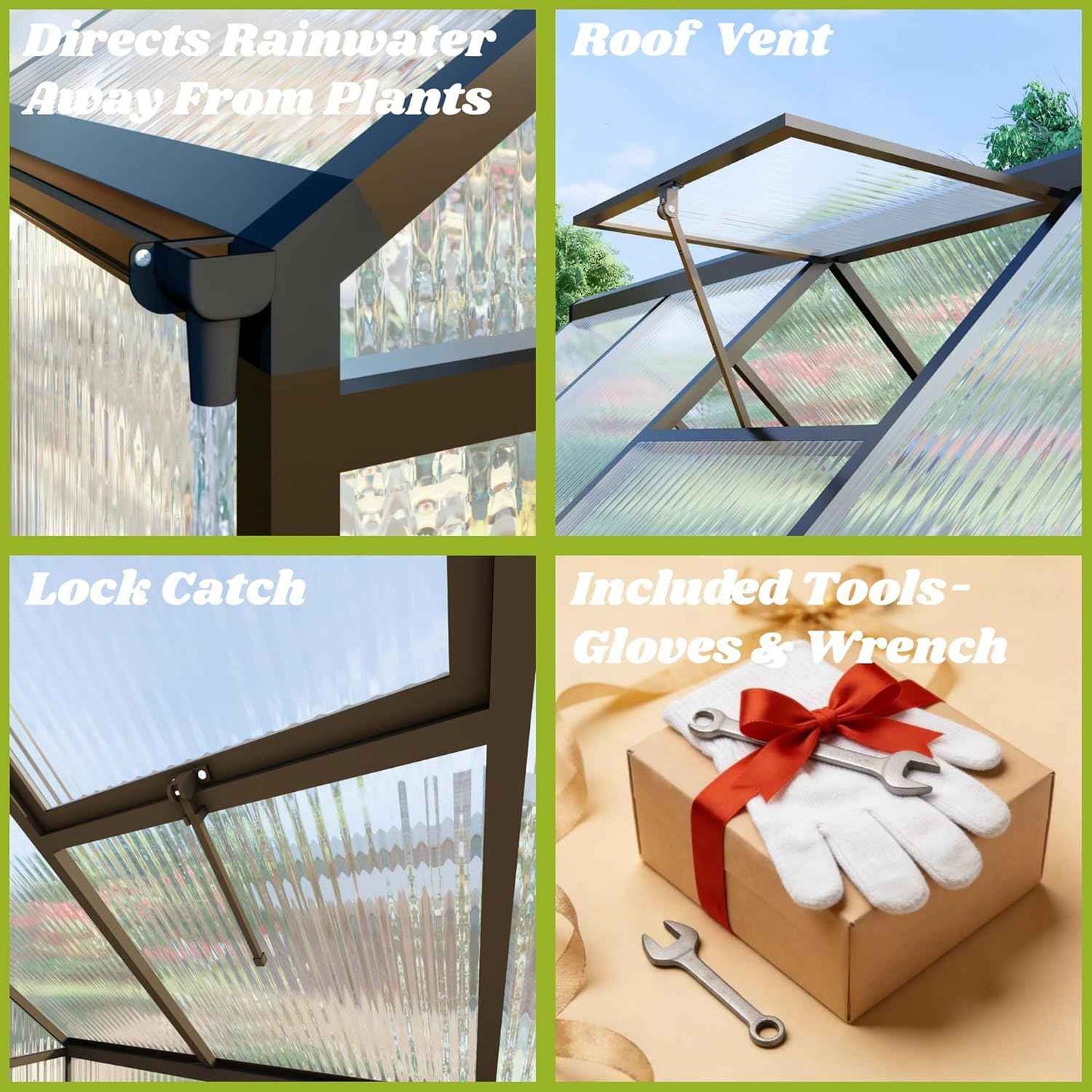 6x4 FT Greenhouse for Outdoors, Polycarbonate Greenhouse with Quick Setup Structure and Roof Vent, Aluminum Large Walk-in Green House for Outside Garden Backyard, Dark Gray