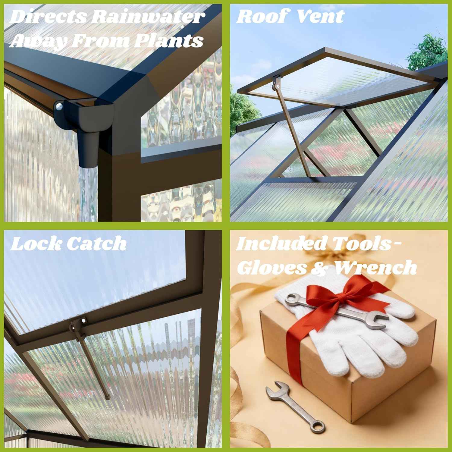 6x4 FT Greenhouse for Outdoors, Polycarbonate Greenhouse with Quick Setup Structure and Roof Vent, Aluminum Large Walk-in Green House for Outside Garden Backyard, Dark Gray