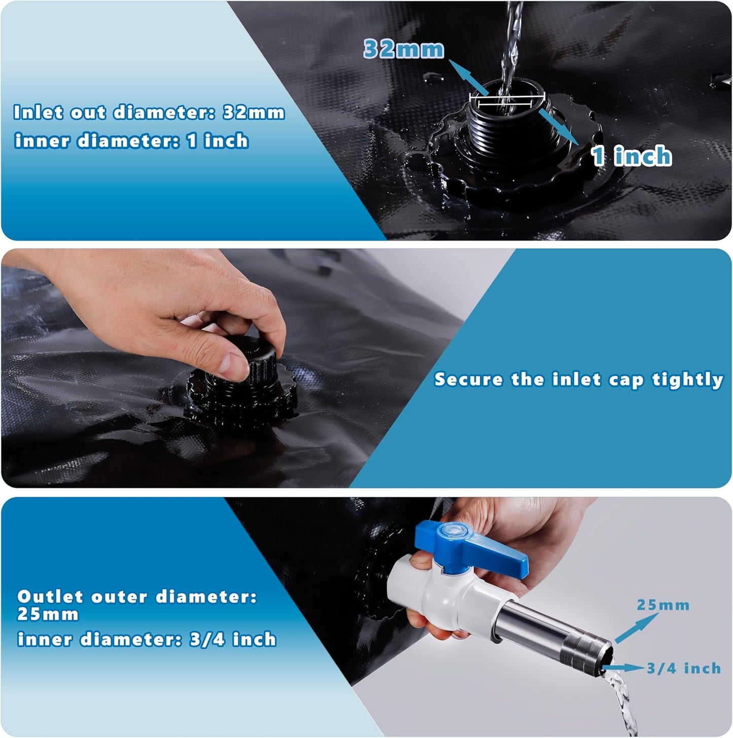 240 L/63 Gal Water Bladder Tank, Foldable Portable Water Storage Container, Emergency Water Bag for RV, Truck Bed, Fire Prevention, Drought Resistance, Black