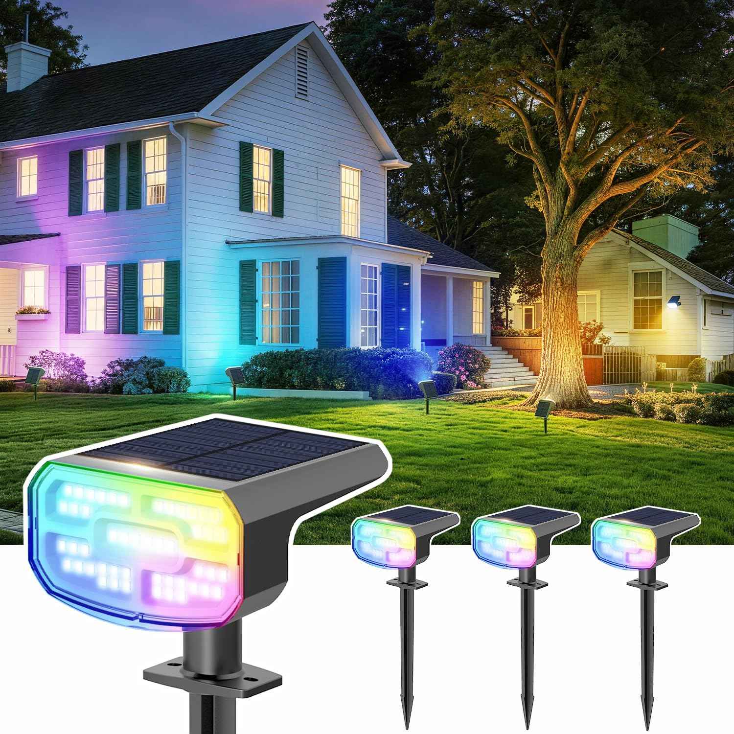 JEJOT Color Changing Solar Spot Lights Outdoor – 4 Pack