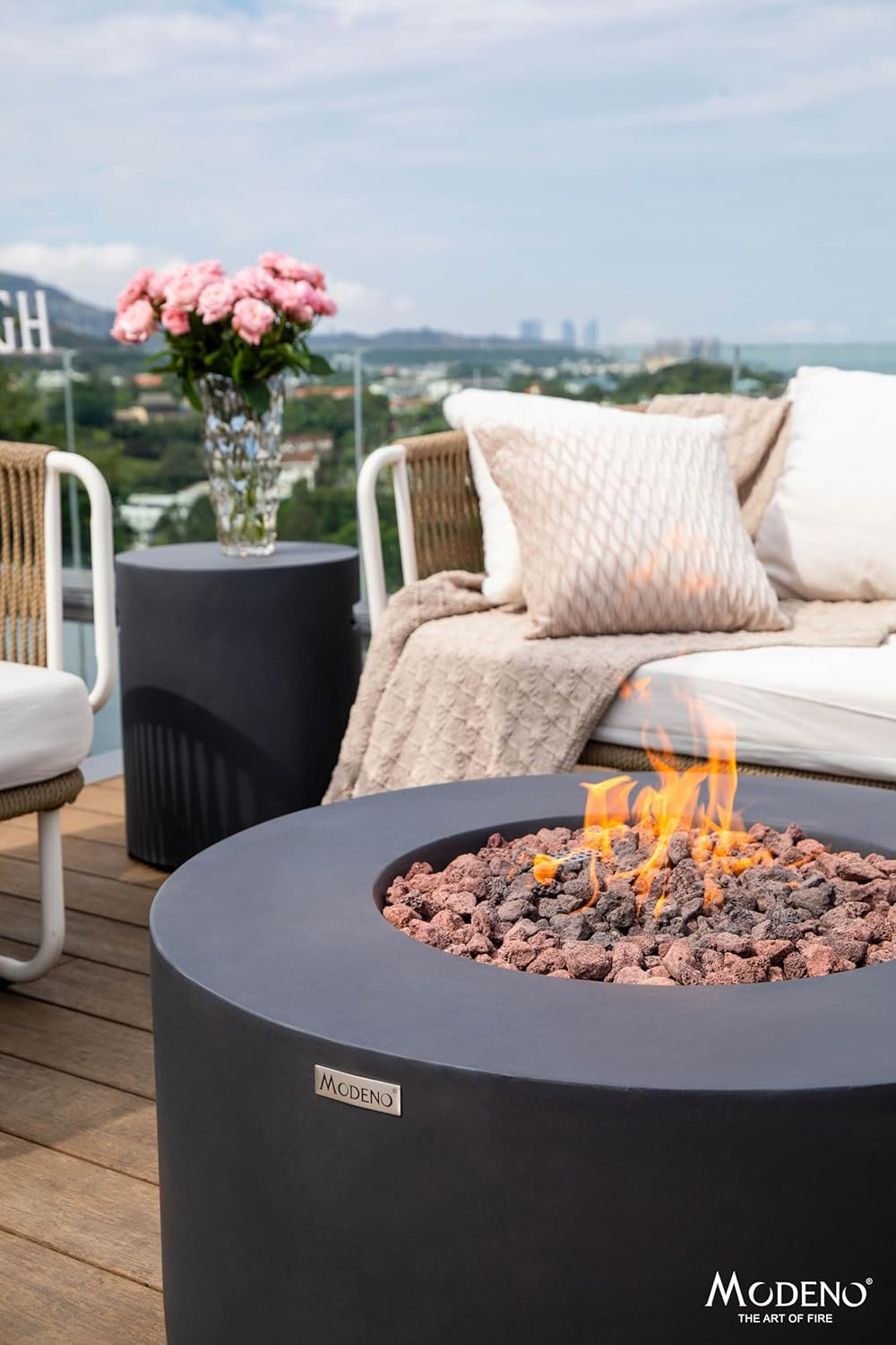 AMS Fireplace | Modeno | Venice | Firepit Table | Cover and Lava Rocks Included | (Fuel: Liquid Propane - Black)