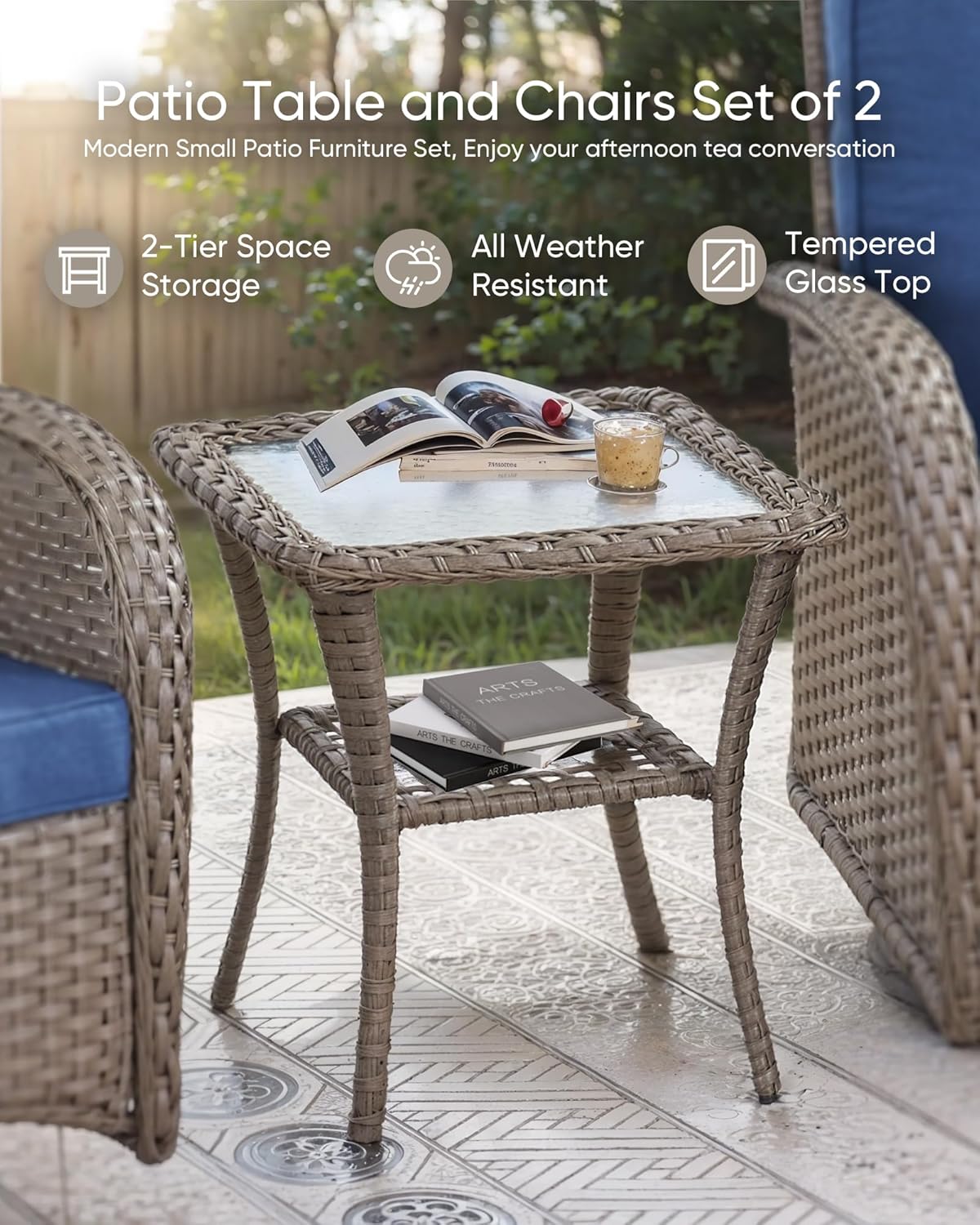 HUMMUH 6 Pieces Outdoor Patio Furniture-PE Rattan Wicker Sofa with Patio Swivel Rocking Chairs Patio Furniture for Deck Lawn Porch Balcony Poolside-Grey/Blue