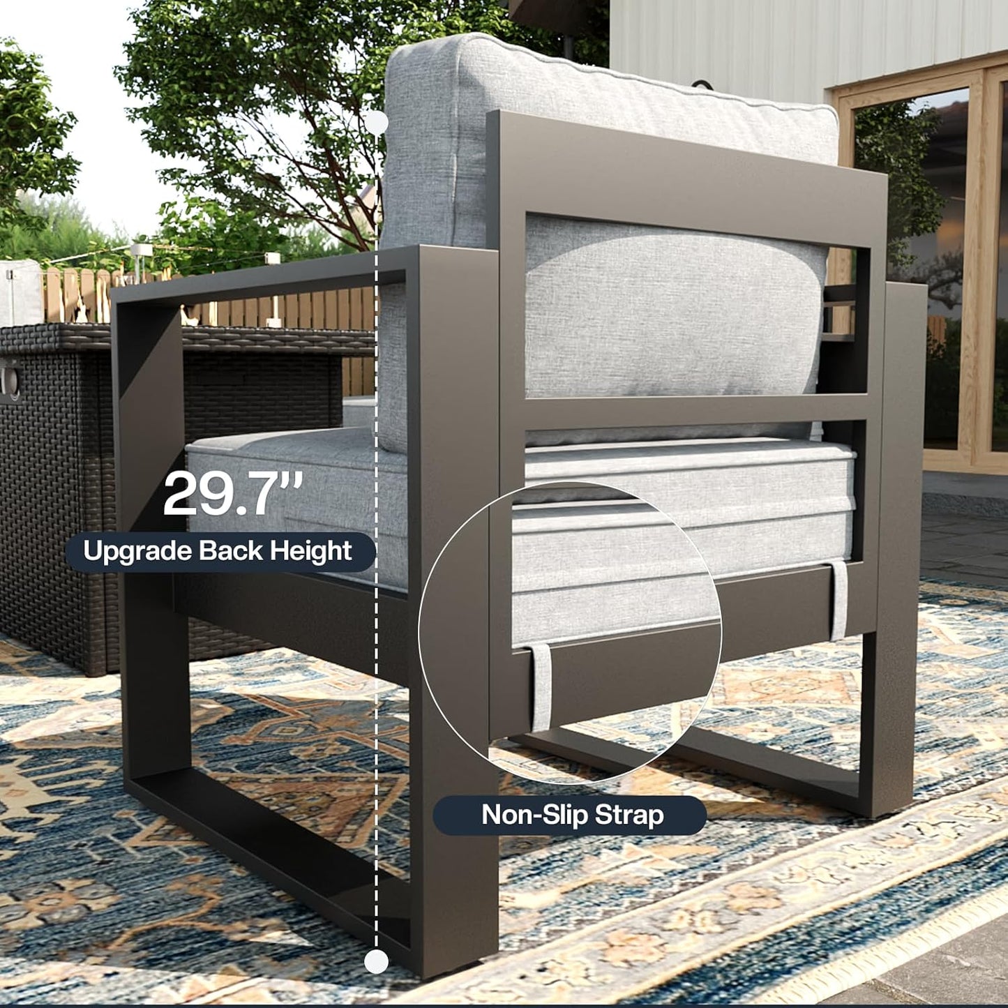 5 Piece Modern Aluminum Patio Furniture Set, Outdoor Patio Sectional Conversation Metal Seating Sets with Olefin Cushion and Coffee Table