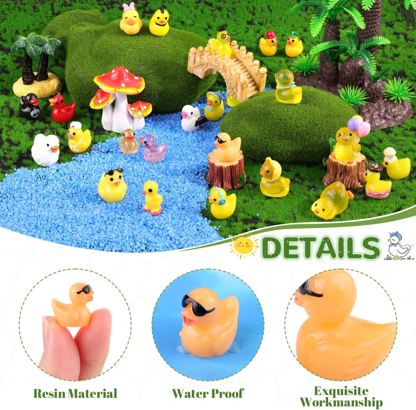 TINKRSTUFF 50PCS Mini Resin Animals Assorted Styles Cute Tiny Ducks,Miniature Duck Figures to Hide,Little Animal Bulk for Topper Desk Garden Dollhouse Landscape Aquarium Ornaments DIY Crafts & Decor
