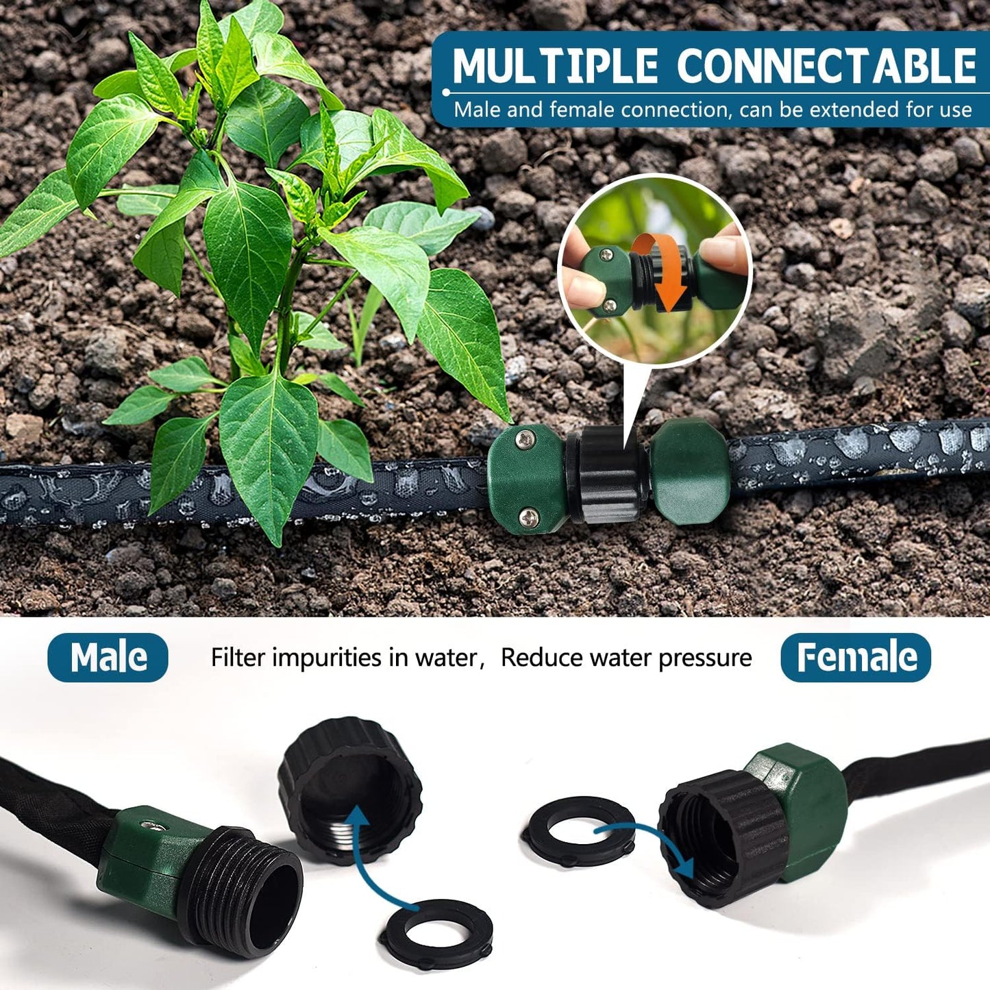 Flat Soaker Hoses for Garden 100 ft 2Pack, Cloth Soaker Hose 200 ft for Efficient & Effective Watering – Garden Soaking Drip Hoses Heavy Duty & Easy to Install(100ftx2)