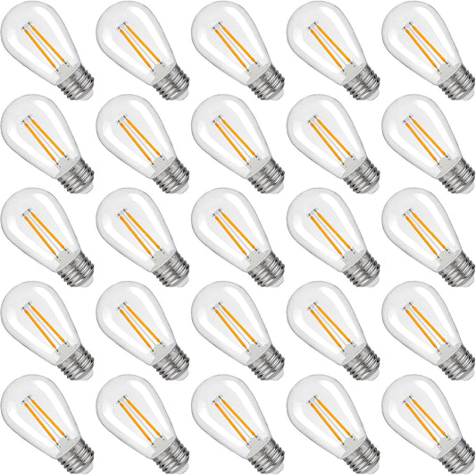 S14 Replacement LED Light Bulbs, Shatterproof & Waterproof 2W S14 LED Bulbs, Outdoor String Lights , E26 Base Patio Edison LED Light Bulbs, Warm White 2200K Plastic 150ML Non-Dimmable 25 Pack