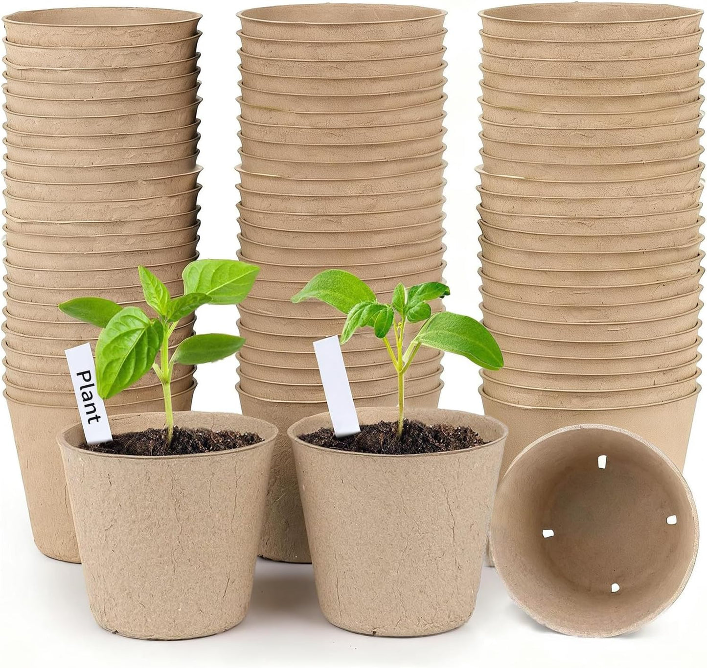 120 Pack Peat Pots for Sreeding with 120 Plant Labels, 4 inch Round Nursery Pot with Drainage Holes Seed Starting Pots Biodegradable Pots Indoor Garden Seedling