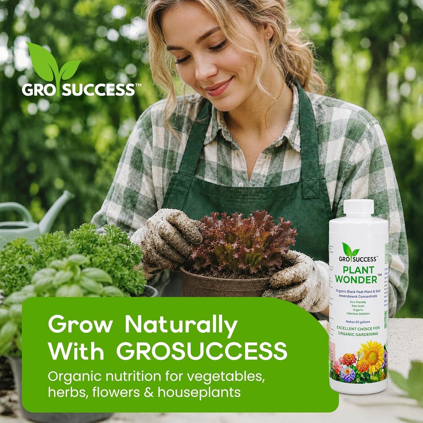 Organic Plant Fertilizer Liquid Concentrate – Plant Food for Indoor & Outdoor Plants, Vegetables & Lawn – Soil Booster with Humic & Fulvic Acid – 16 oz – GroSuccess PlantWonder