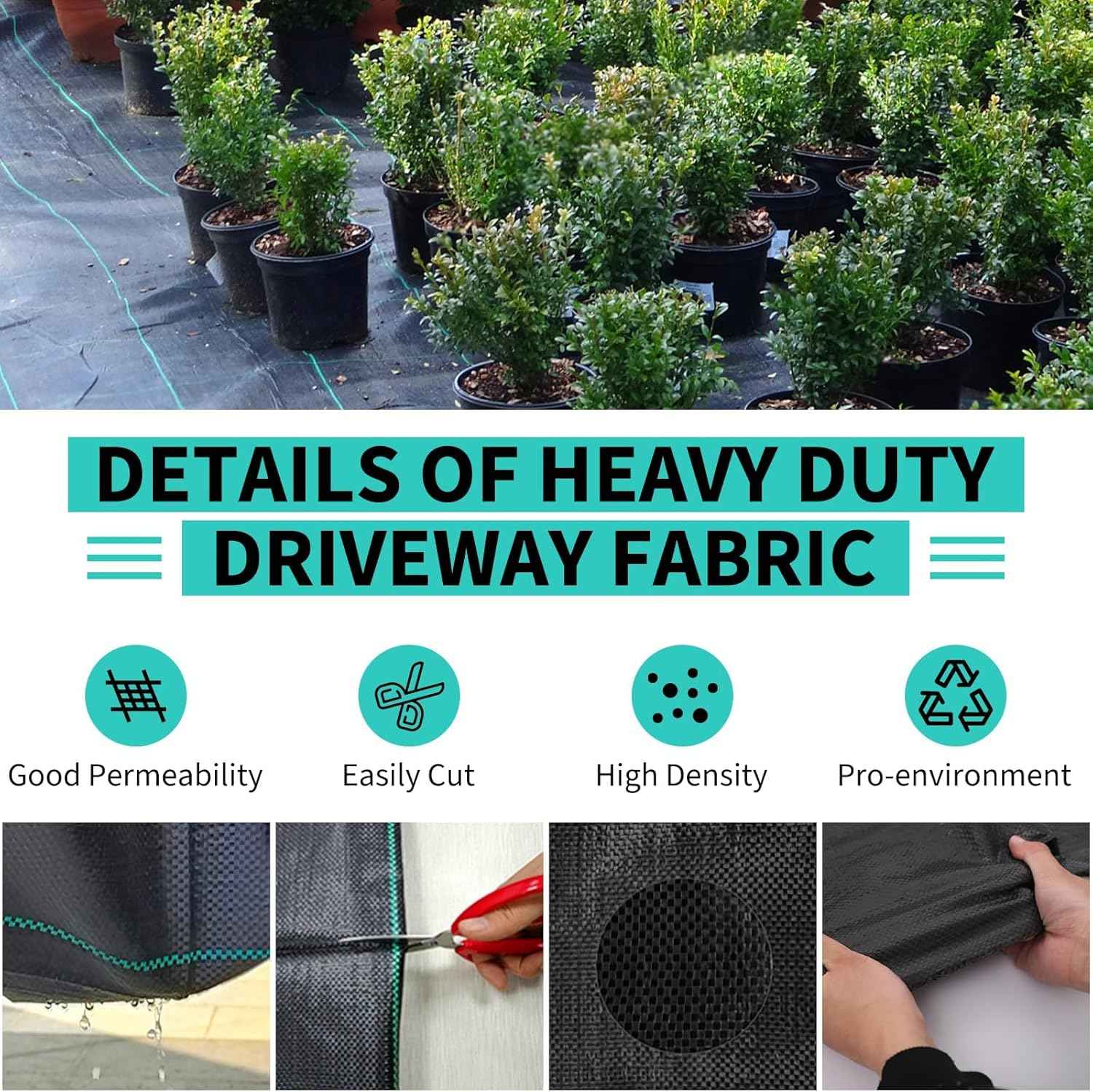 6FT x 600FT Weed Barrier Fabric Heavy Duty, Premium Landscape Fabric 3.2Oz, Durable Ground Cover Weed Block for Gardening, High Permeability Good, Easy to Install & Superior Weed Control