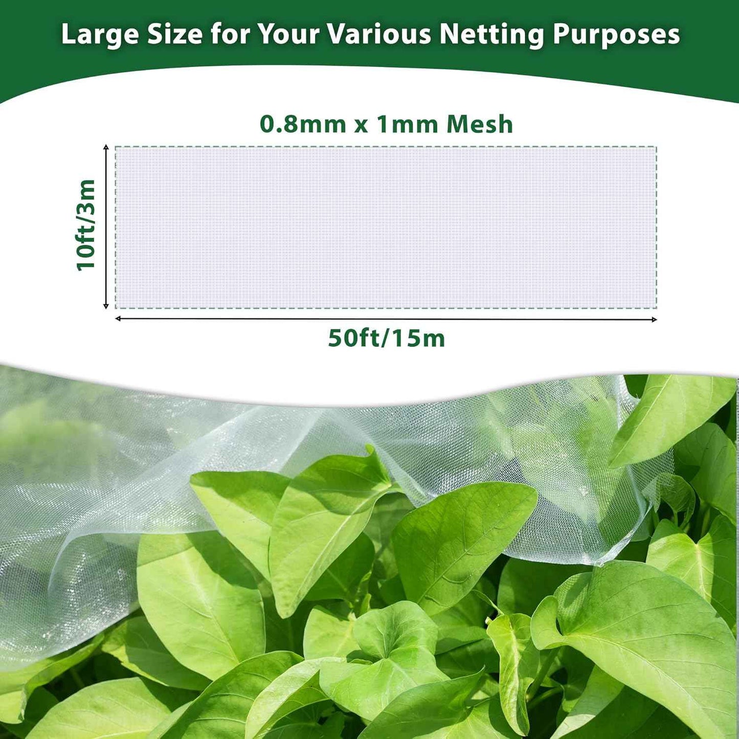10 * 50FT Ultra Fine Garden Mesh Netting Pest Barrier, White Plant Covers for Outdoor Patio Greenhouse Crops Vegetables Fruit Flower Garden Protection, Row Covers Fabric Screen Insect Bug Bird Netting