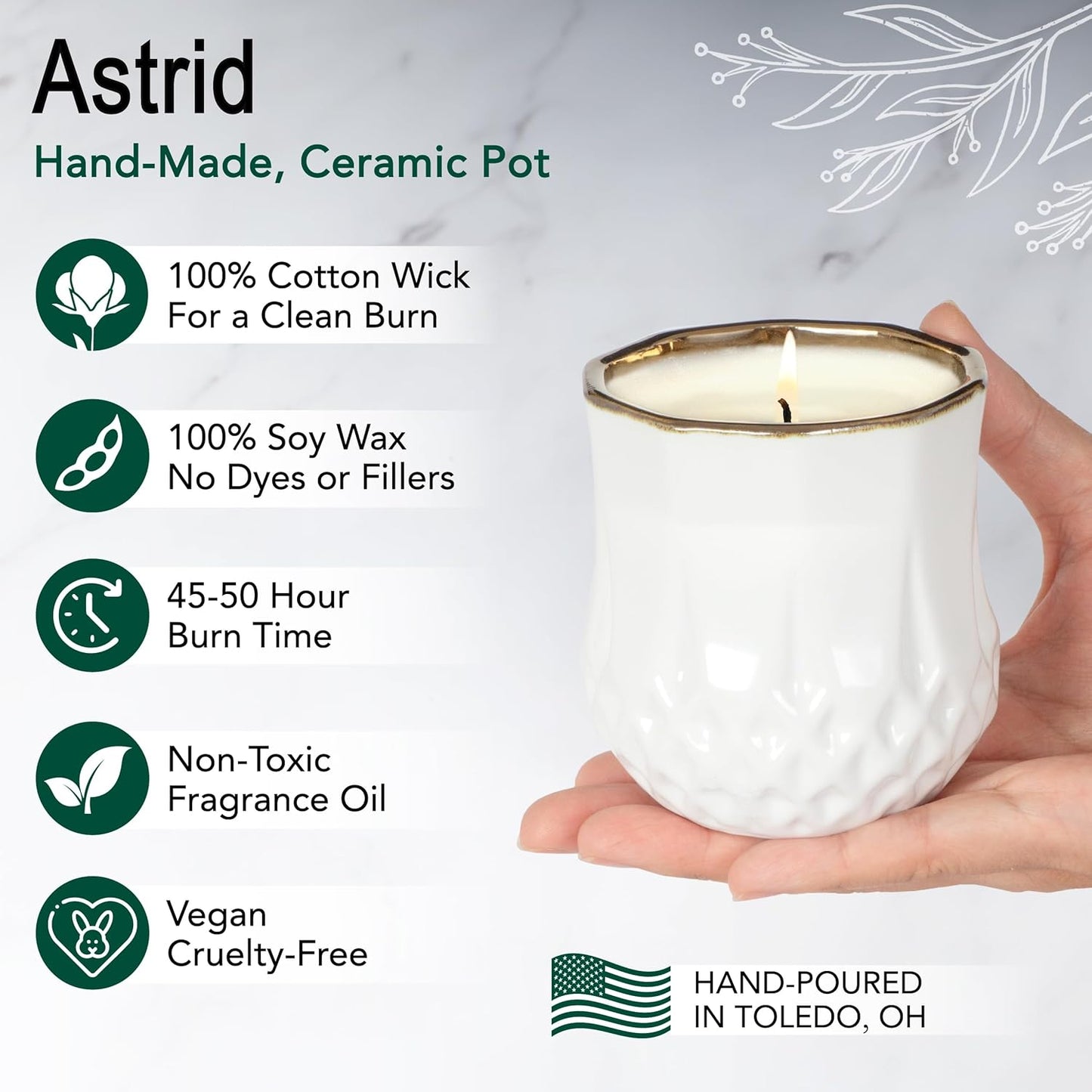 The Growing Candle, Lemongrass Scented, 9oz Ceramic Pot, Single Wick Aromatherapy Candles, 100% Soy for Women and Men, Astrid