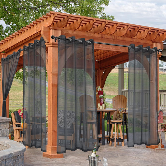 HolidayIdeas Outdoor Sheer Curtains for Patio Waterproof, 2 Panels - 54 x 84 Inch - Grey Light Filtering Voile Outside Curtains Grommet Drapes for Front Porch, Gazebo, Pergola, Backyard